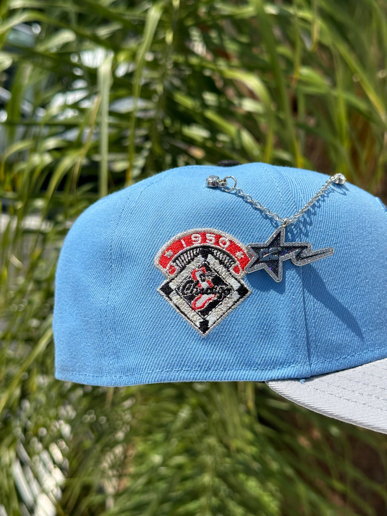 NEW ERA EXCLUSIVE 59FIFTY SKY BLUE/GREY CHICAGO WHITE SOX W/ 1950 ASG SIDE PATCH (BLACK UV)