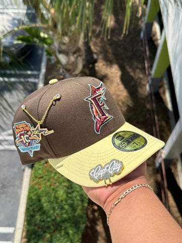 NEW ERA EXCLUSIVE 59FIFTY MOCHA/YELLOW FLORIDA MARLINS W/ 10TH ANNIVERSARY PATCH (MAROON UV)