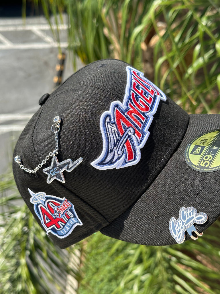 NEW ERA EXCLUSIVE 59FIFTY BLACK ANAHEIM ANGELS SCRIPT W/ 40TH ANNIVERSARY SIDEPATCH (GREEN UV) VERY LIMITED