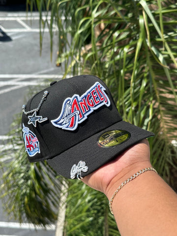 NEW ERA EXCLUSIVE 59FIFTY BLACK ANAHEIM ANGELS SCRIPT W/ 40TH ANNIVERSARY SIDEPATCH (GREEN UV) VERY LIMITED