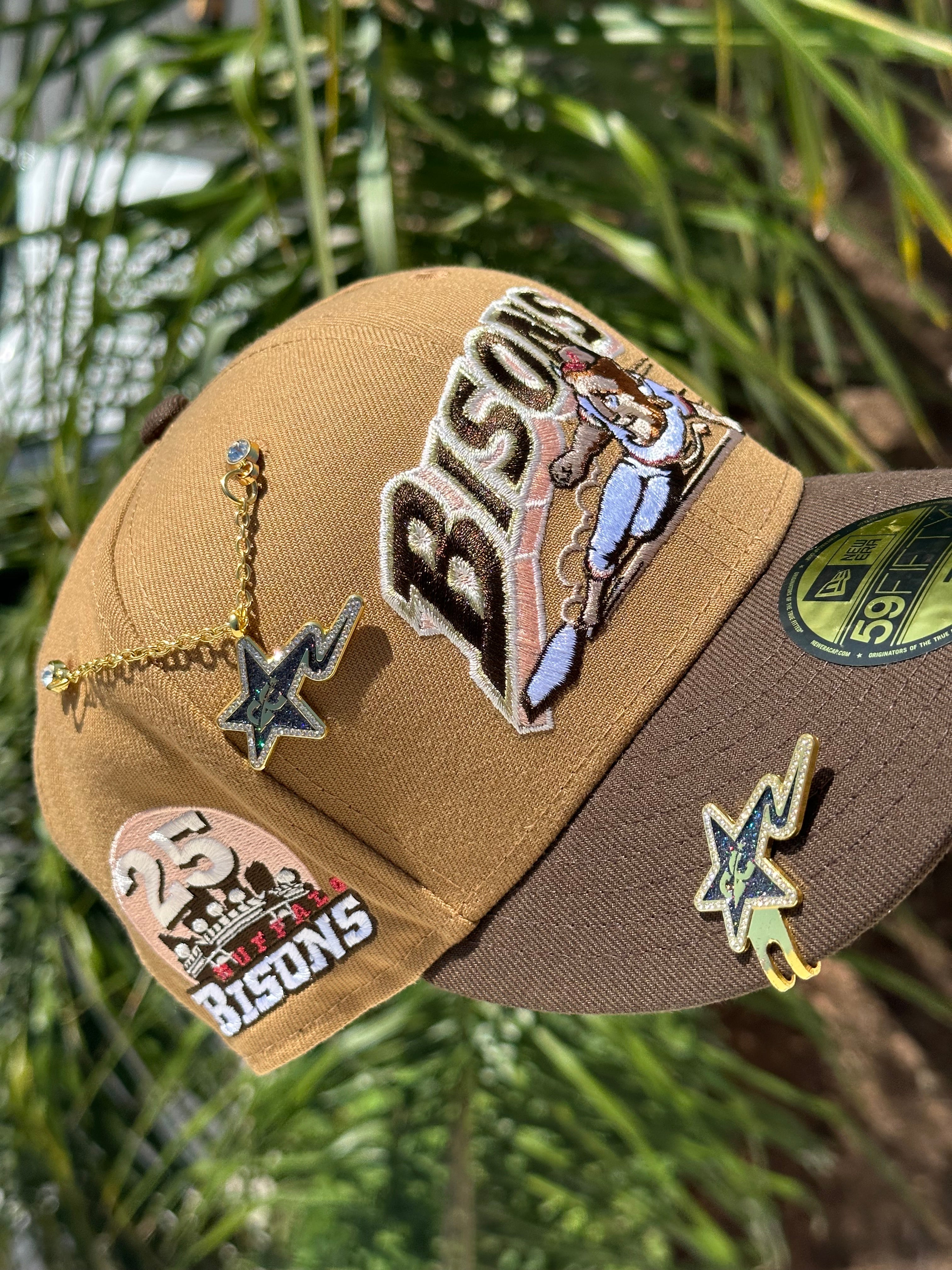 NEW ERA EXCLUSIVE 59FIFTY TAN/WALNUT BUFFALO BISONS W/ 25TH ANNIVERSARY PATCH