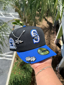 NEW ERA EXCLUSIVE 59FIFTY BLACK/BLUE SEATTLE MARINERS W/ 30TH ANNIVERSARY PATCH (GREY UV)