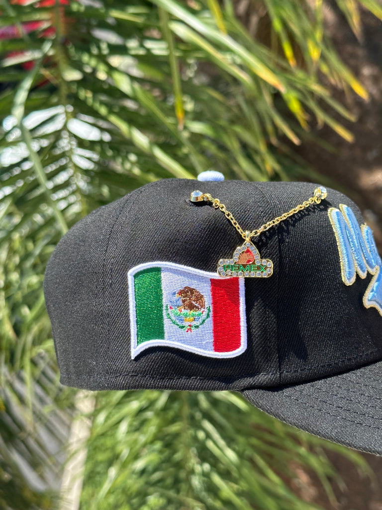 NEW ERA EXCLUSIVE 59FIFTY BLACK MEXICO SCRIPT W/ MEXICO FLAG PATCH (ICY UV) VERY LIMITED
