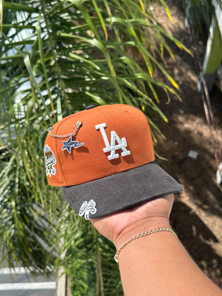 NEW ERA EXCLUSIVE 59FIFTY RUST/CORDUROY LOS ANGELES DODGERS W/ 100TH ANNIVERSARY PATCH (GREEN UV)