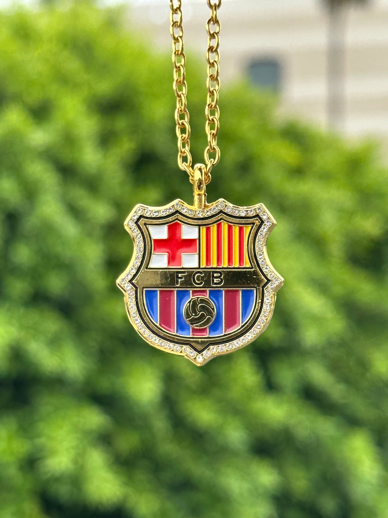 NEW* GOLD "FC BARCELONA" ICED OUT CHAIN W/ RHINESTONES VERY LIMITED