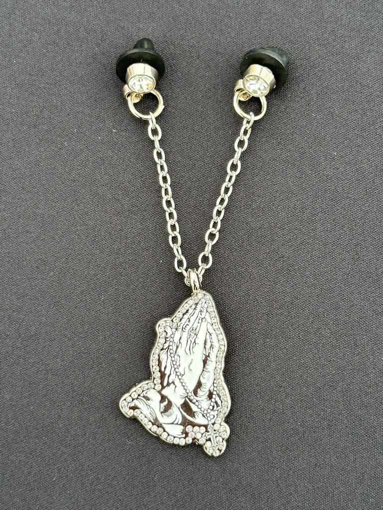 NEW* SILVER "PRAYING HANDS" ICED OUT CHAIN W/ RHINESTONES VERY LIMITED