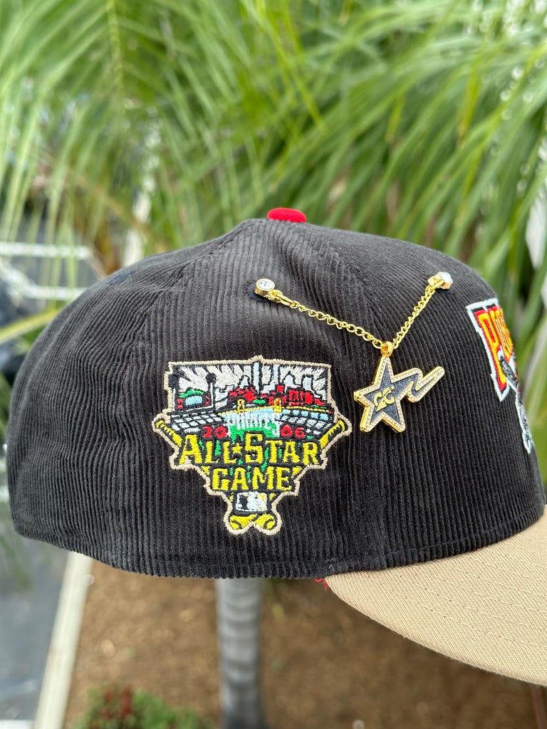 NEW ERA EXCLUSIVE 59FIFTY CORDUROY/TAN PITTSBURGH PIRATES W/ 2006 ALL STAR GAME PATCH (RED UV)
