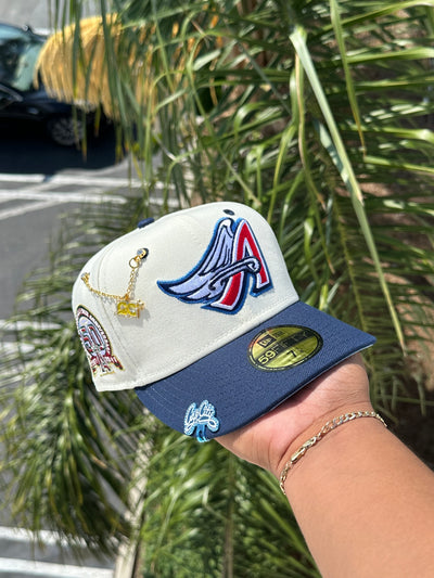 NEW ERA EXCLUSIVE 59FIFTY CHROME WHITE/NAVY ANAHEIM ANGELS W/ 50TH ANNIVERSARY PATCH (ICY UV)