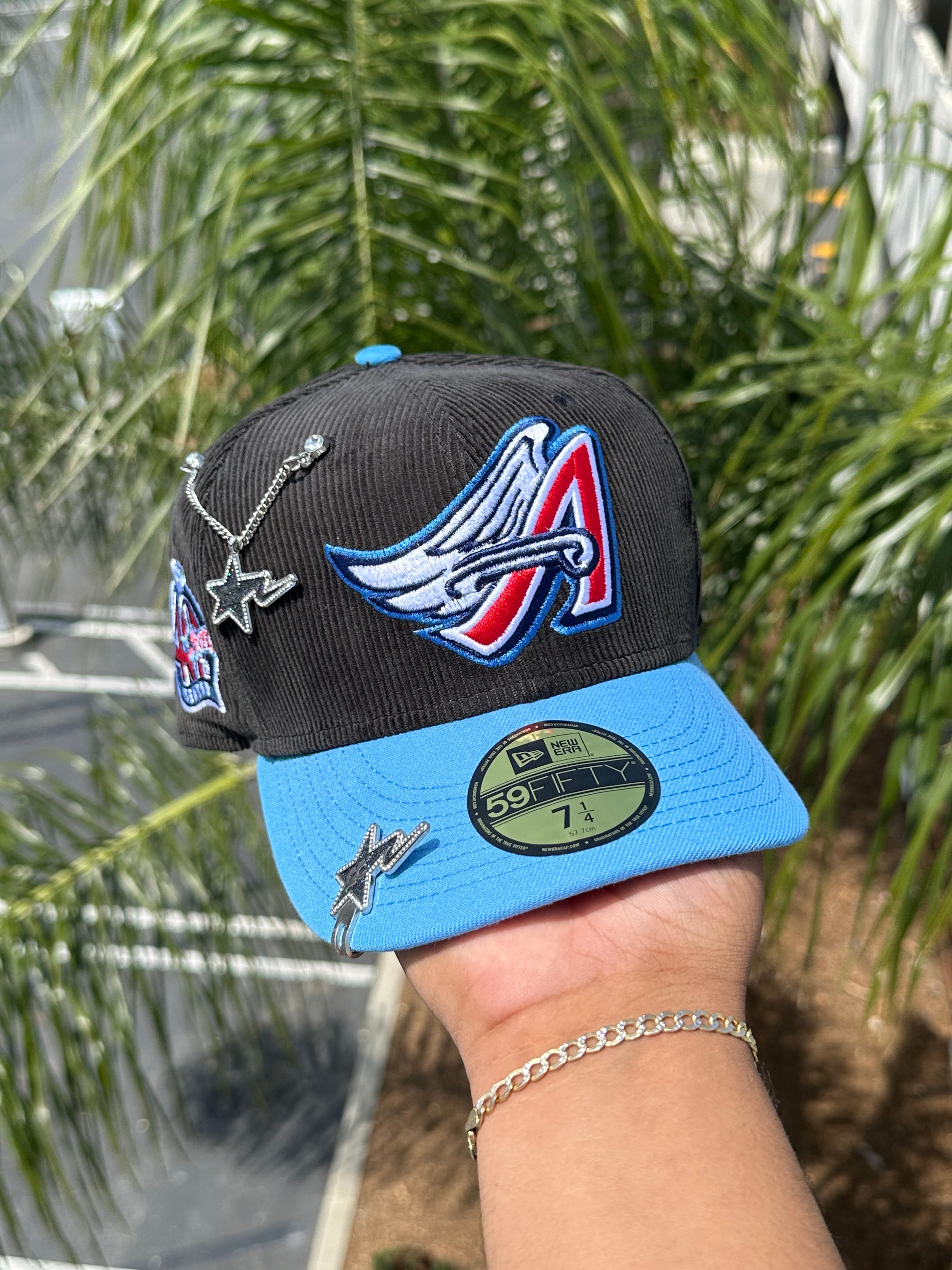 NEW ERA EXCLUSIVE 59FIFTY CORDUROY/SKY BLUE ANAHEIM ANGELS W/ 40TH ANNIVERSARY PATCH