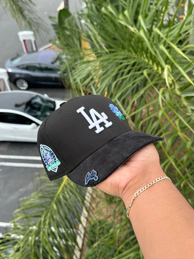 NEW ERA EXCLUSIVE 59FIFTY BLACK/CORDUROY LOS ANGELES DODGERS W/ROSE + 60TH ANNIVERSARY PATCH (GREY UV) VERY LIMITED