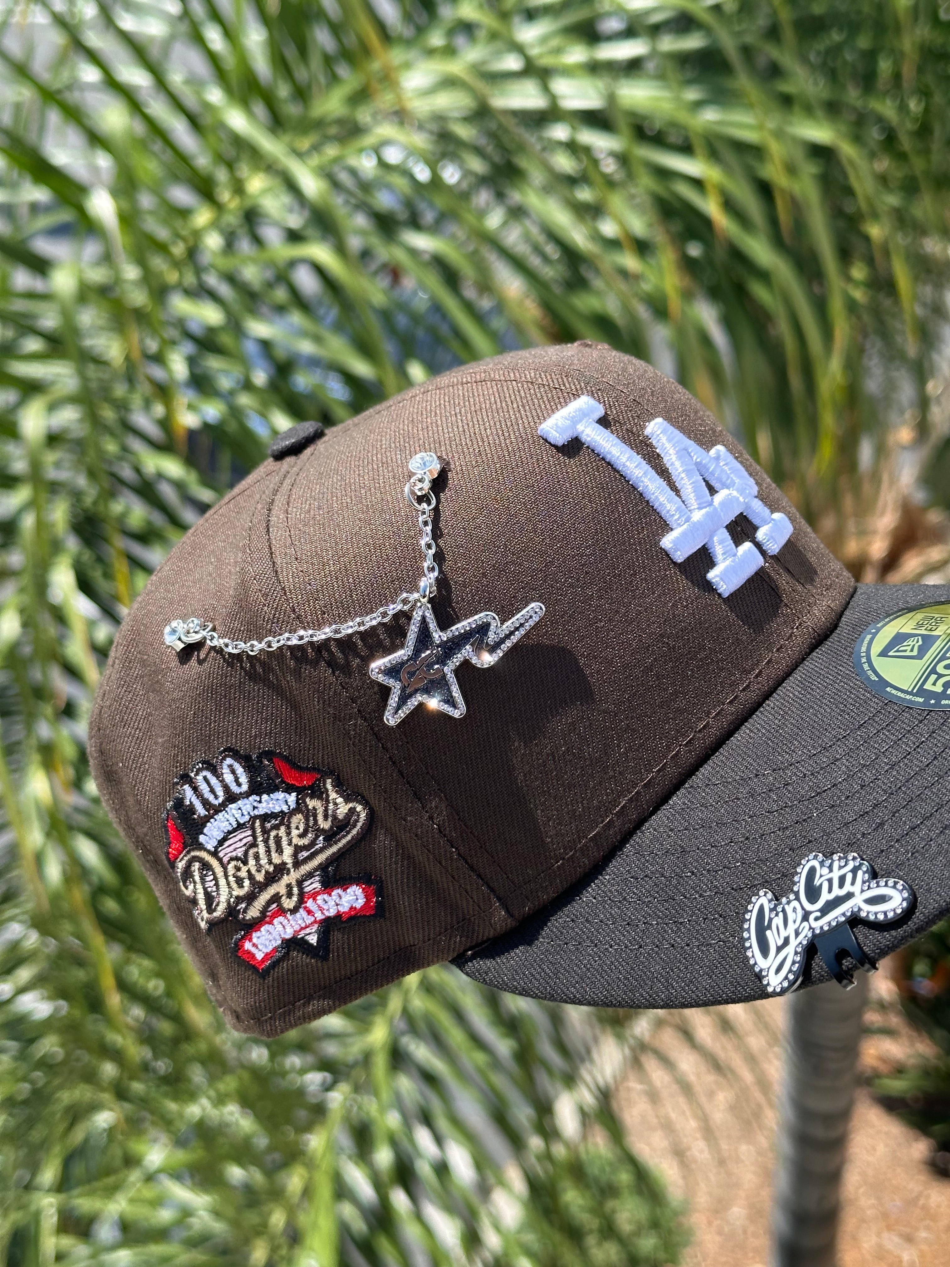 NEW ERA EXCLUSIVE 59FIFTY MOCHA/BLACK LOS ANGELES DODGERS W/ 100TH ANNIVERSARY PATCH