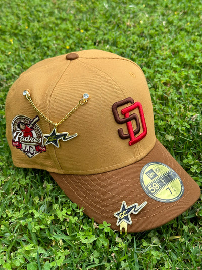 NEW ERA EXCLUSIVE 59FIFTY TAN/KHAKI SAN DIEGO PADRES W/ 40TH ANNIVERSARY PATCH (RED UV)