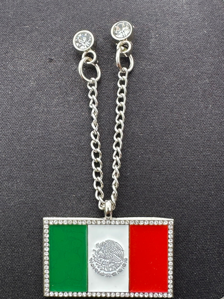 NEW* 2PACK SILVER & GOLD ICED OUT MEXICO FLAG CHAINS W/ RHINESTONES VERY LIMITED