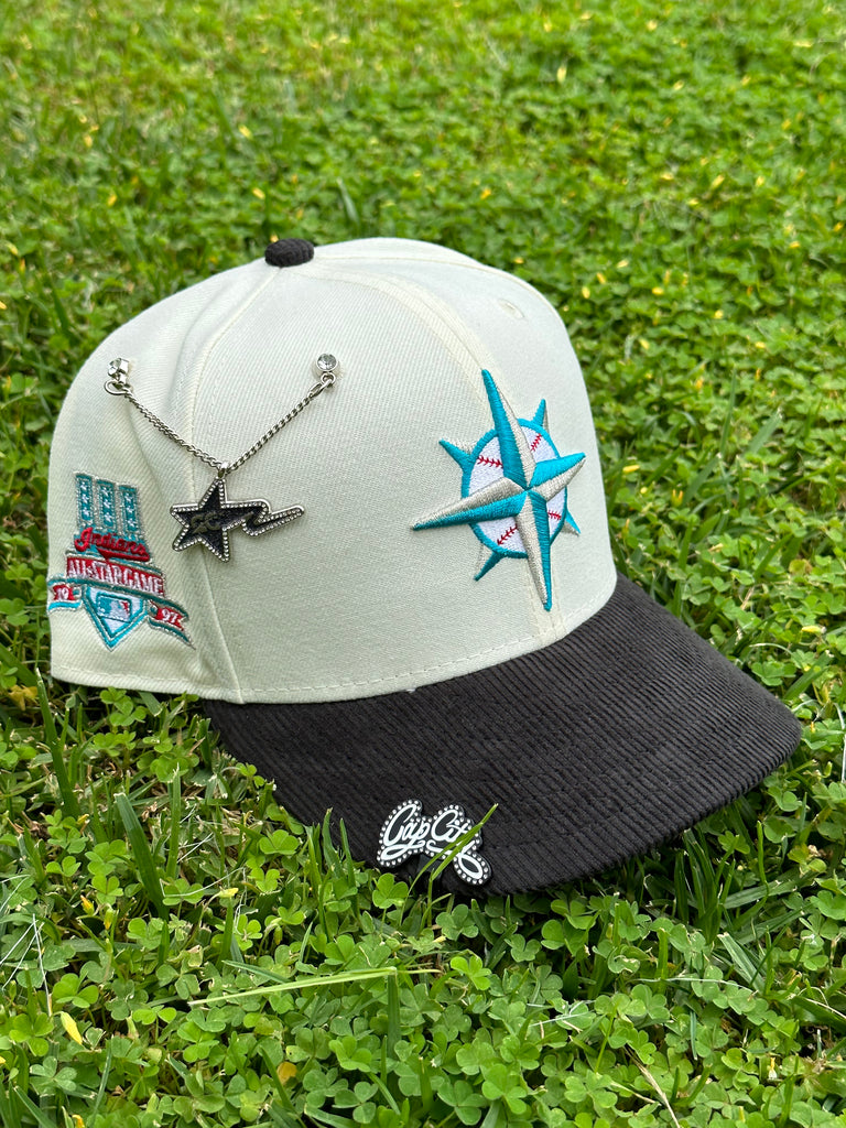 NEW ERA EXCLUSIVE 59FIFTY CHROME WHITE/CORDUROY SEATTLE MARINERS W/ 1997 ALL STAR GAME PATCH (RED UV)