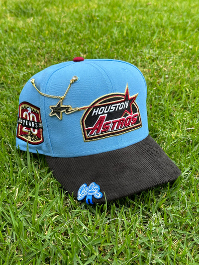 NEW ERA EXCLUSIVE 59FIFTY SKY BLUE/CORDUROY HOUSTON ASTROS W/ 20TH ANNIVERSARY PATCH (WINE UV)