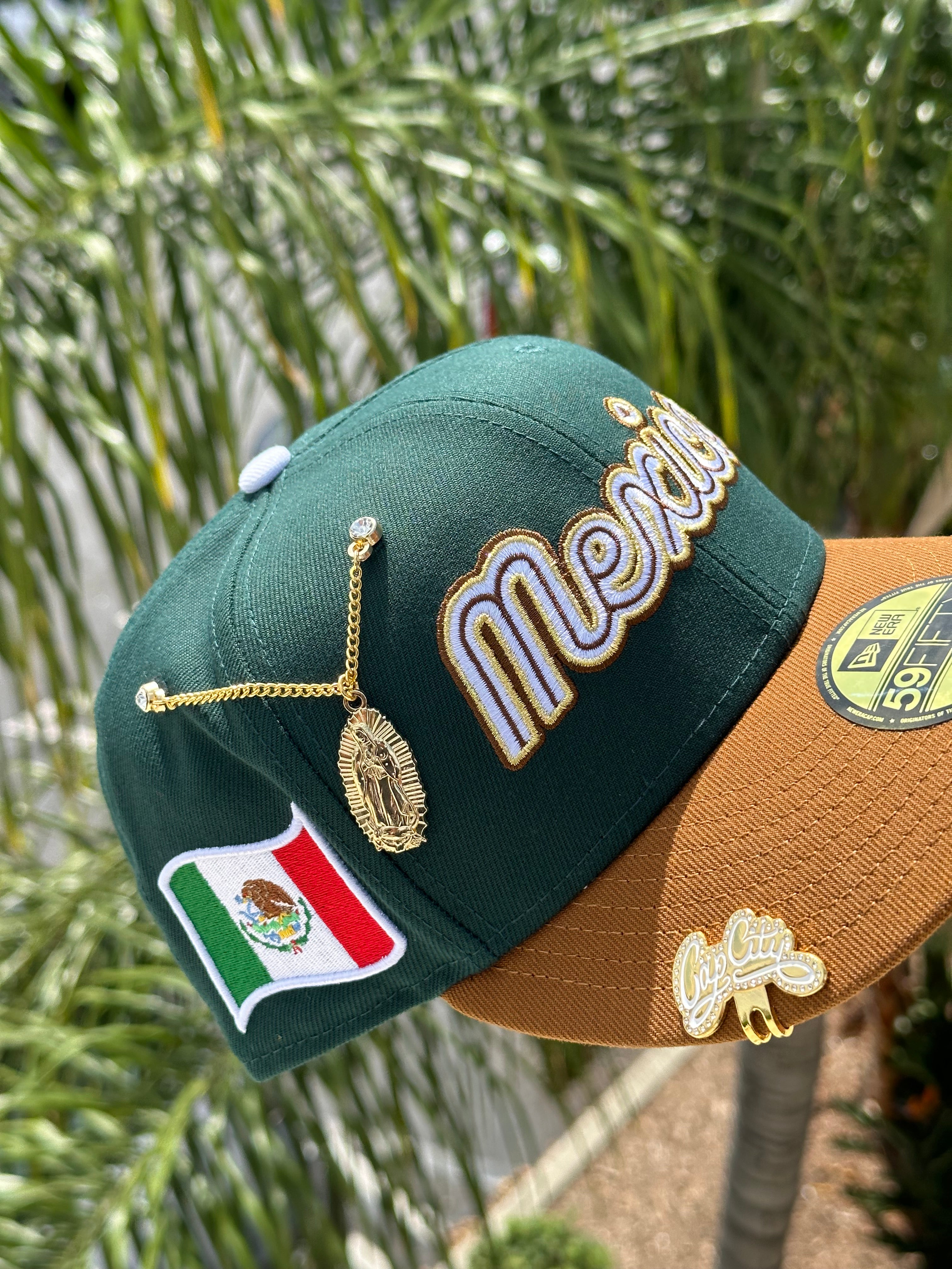 NEW ERA EXCLUSIVE 59FIFTY FOREST GREEN/KHAKI MEXICO SCRIPT TWO TONE W/ MEXICO SIDE PATCH