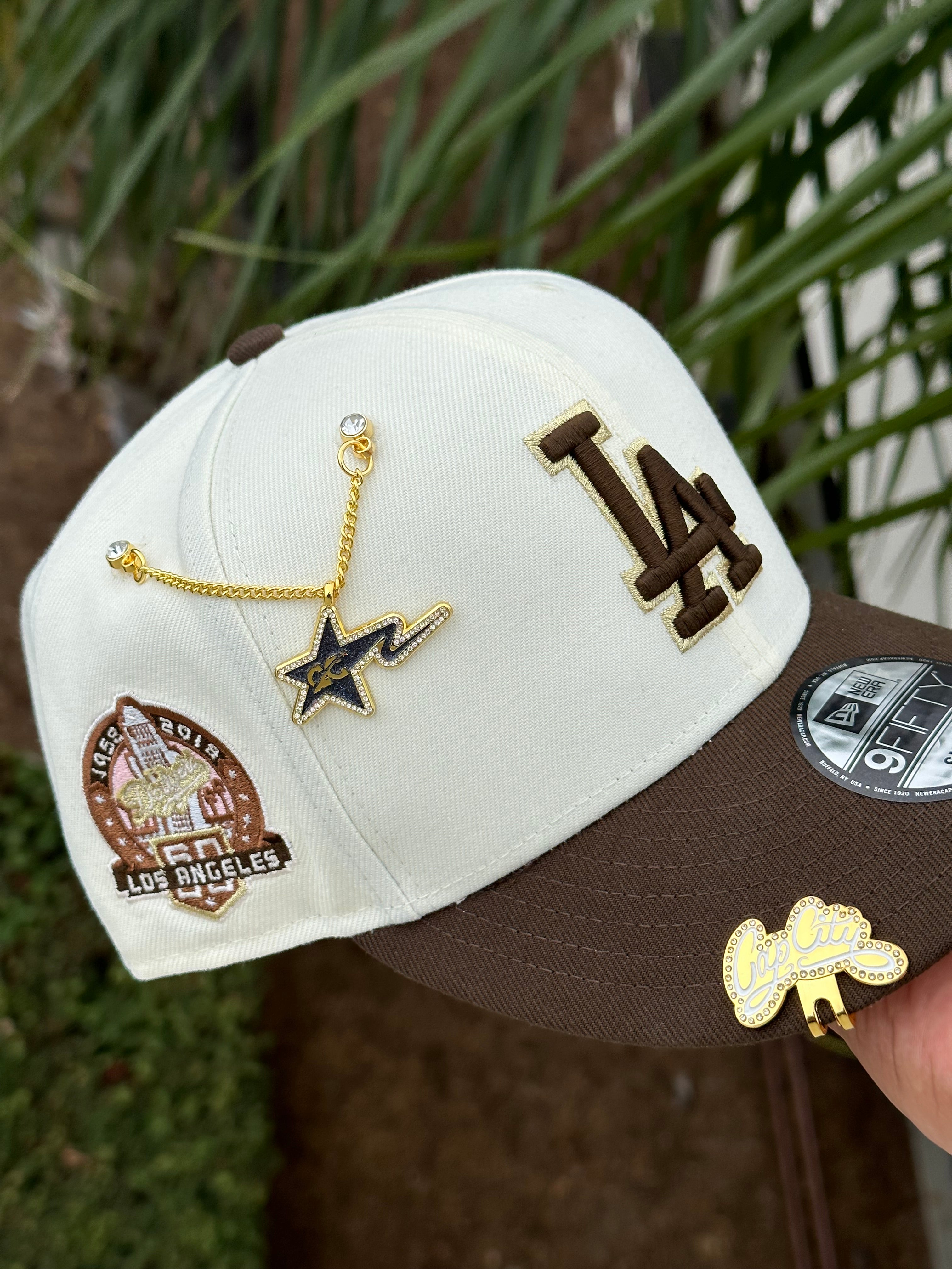 NEW ERA EXCLUSIVE 9FIFTY CHROME WHITE/WALNUT LOS ANGELES DODGERS SNAPBACK W/ 60TH ANNIVERSARY PATCH