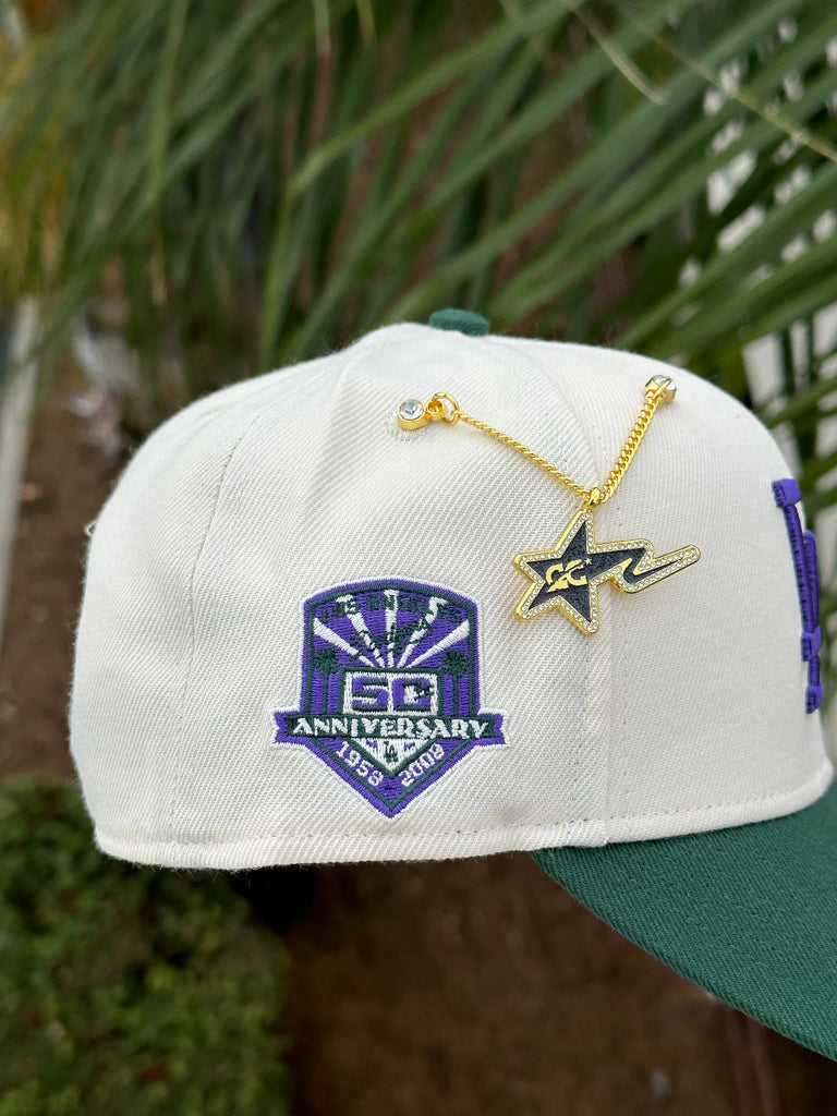 NEW* WHITE/FOREST GREEN LOS ANGELES DODGERS '47 CAPTAIN SNAPBACK W/ 50TH ANNIVERSARY PATCH (PURPLE UV)