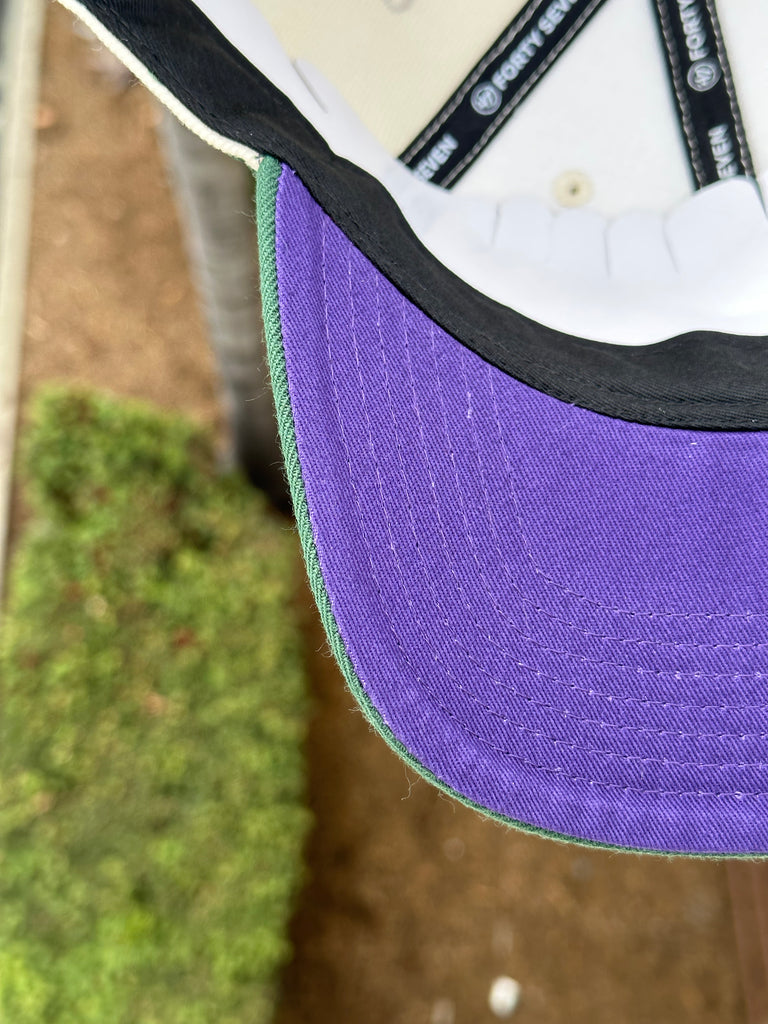 NEW* WHITE/FOREST GREEN LOS ANGELES DODGERS '47 CAPTAIN SNAPBACK W/ 50TH ANNIVERSARY PATCH (PURPLE UV)