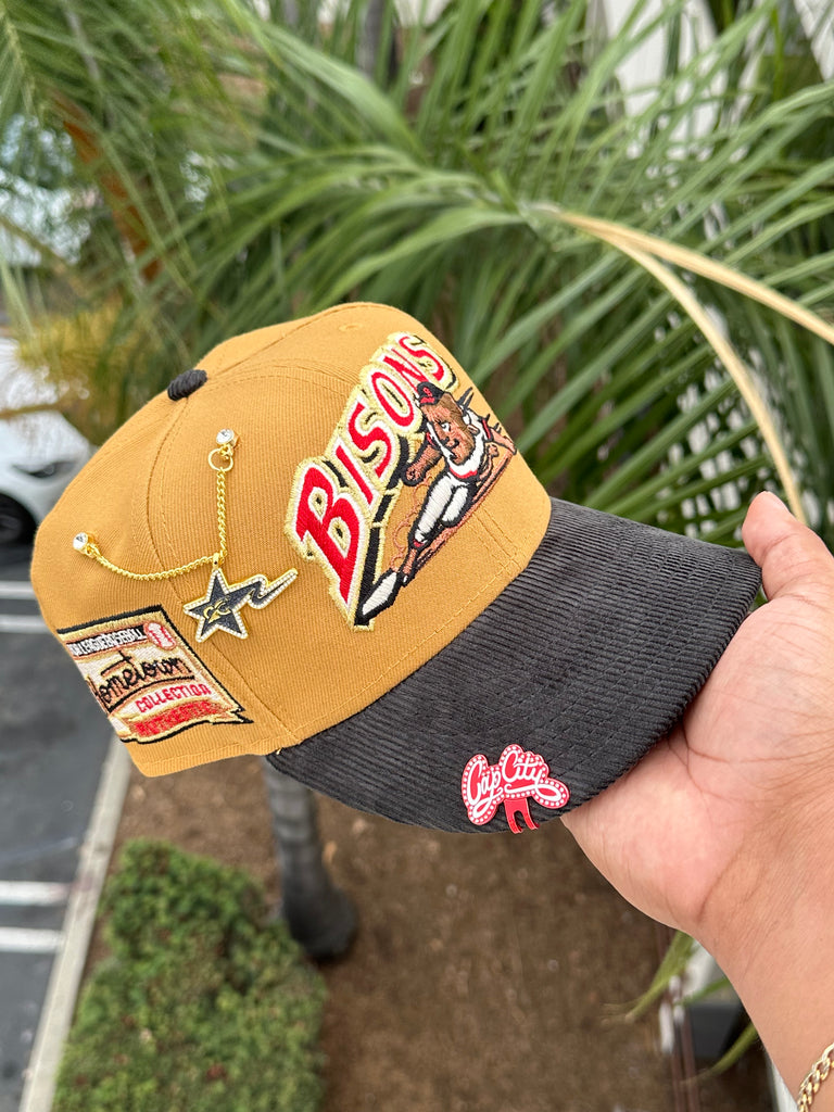 NEW ERA EXCLUSIVE 59FIFTY TAN/CORDUROY BUFFALO BISONS W/ HOMETOWN COLLECTION PATCH (RED UV)