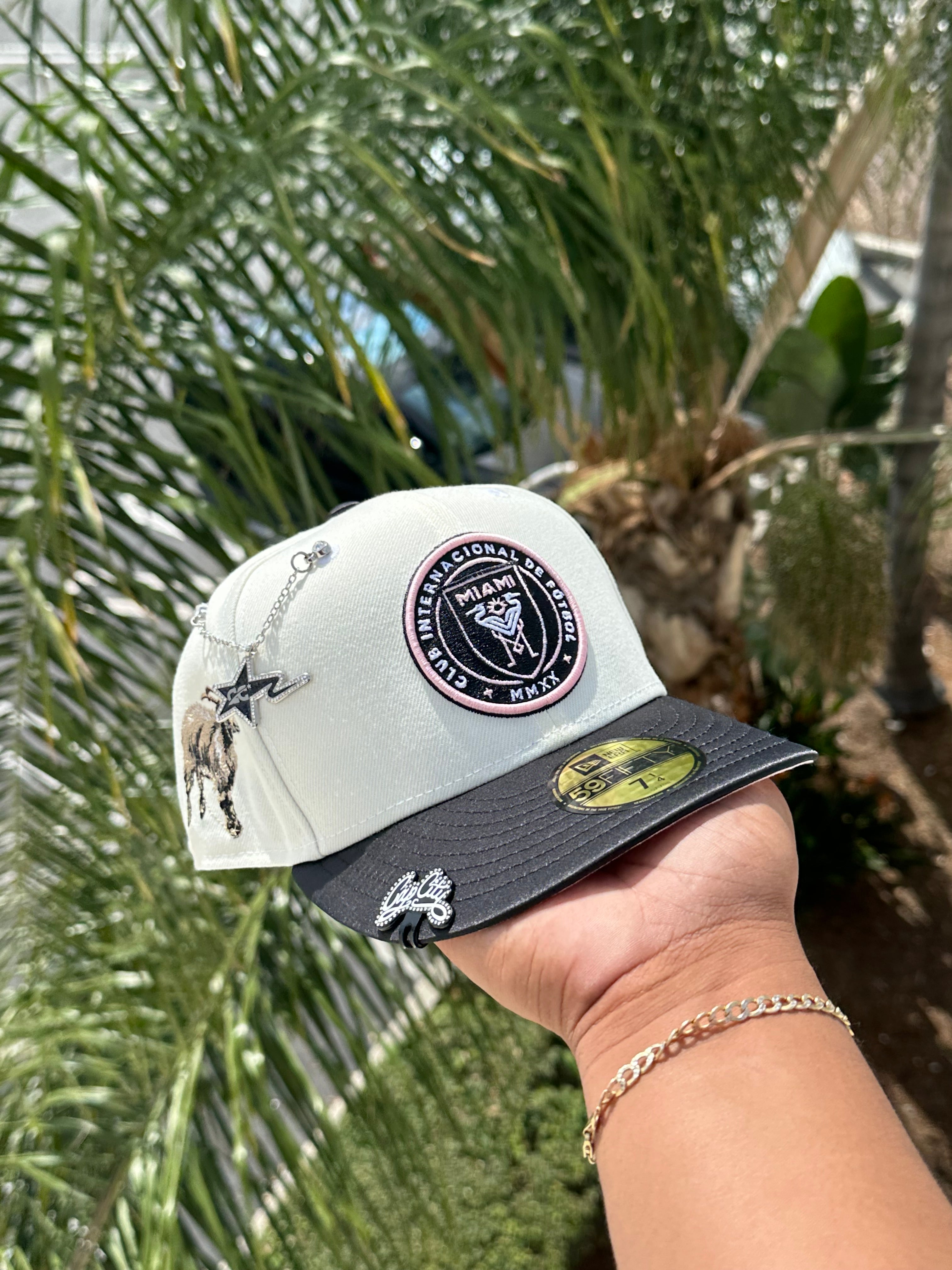 NEW ERA EXCLUSIVE 59FIFTY CHROME WHITE/SATIN "CLUB INTERNACIONAL DE FUTBOL MIAMI" W/ GOAT SIDE PATCH