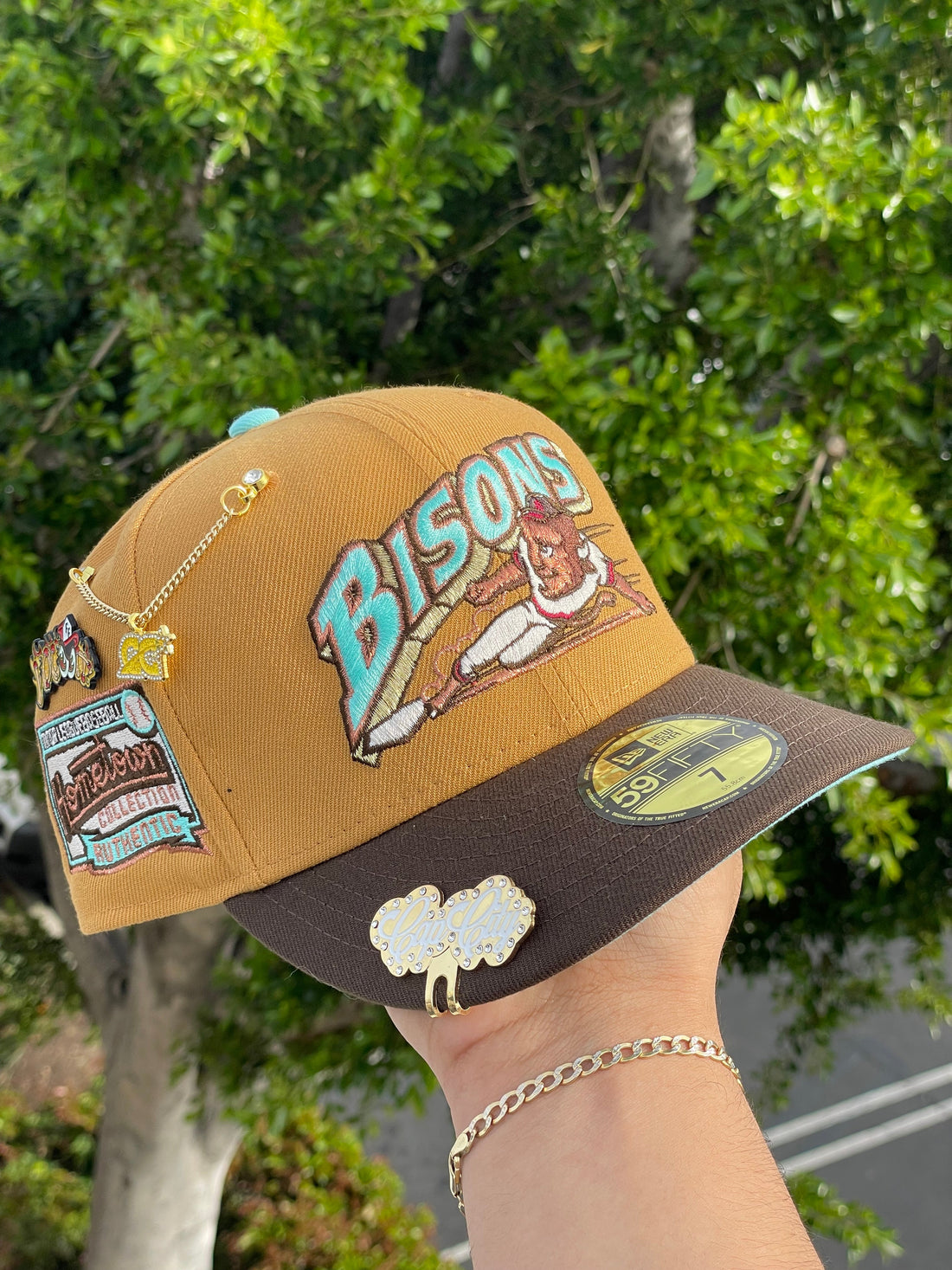 Brown and White Snapback Hat with Buffalo Design il_1080xN.1287199610_k69v.jpg main image 2