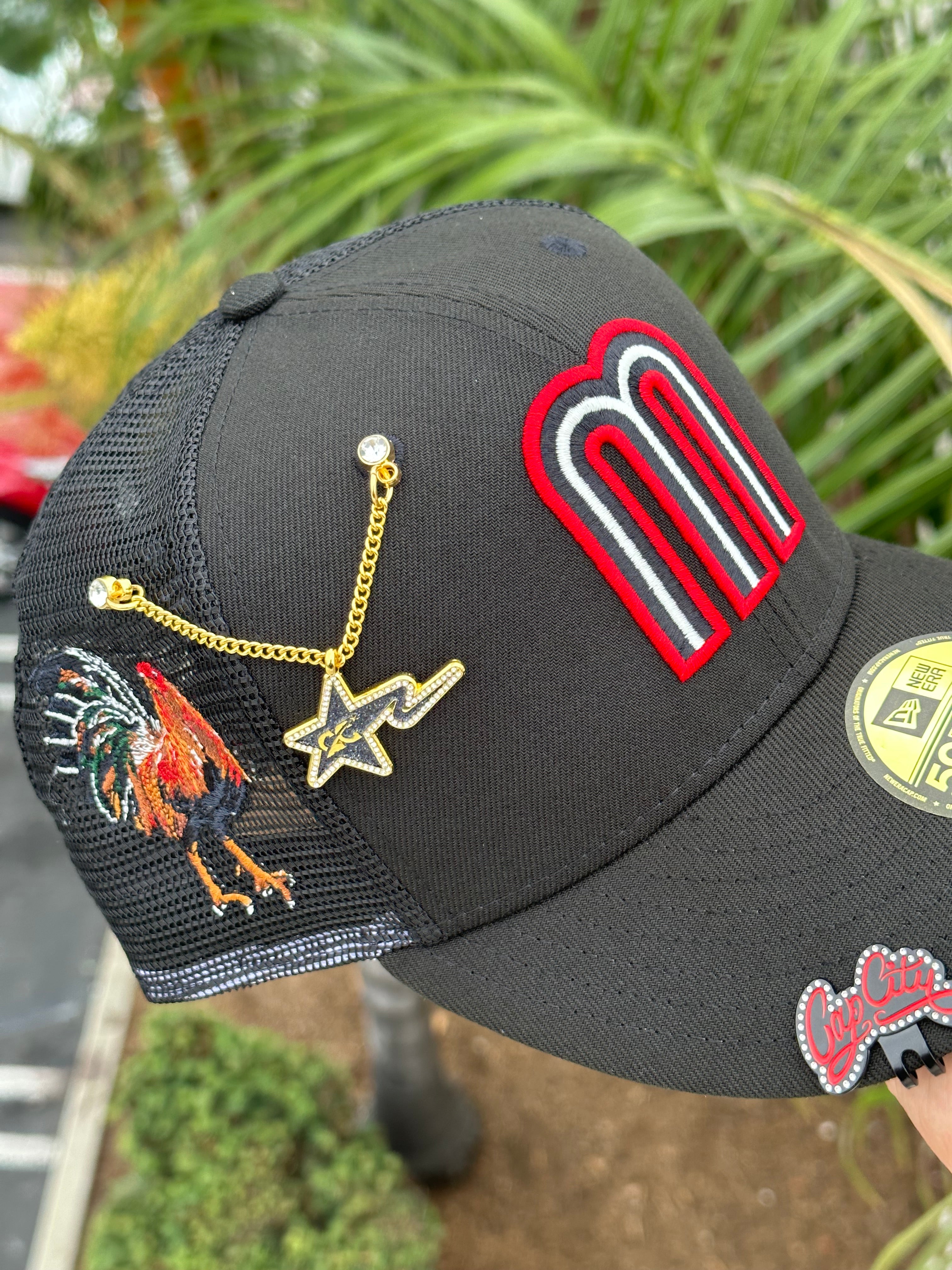 NEW ERA EXCLUSIVE 59FIFTY BLACK MEXICO MESH BACK W/ "EL GALLO" SIDEPATCH