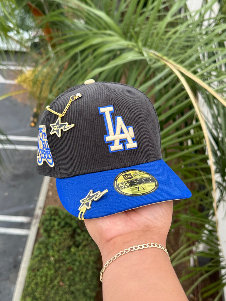 NEW ERA EXCLUSIVE 59FIFTY CORDUROY/BLUE LOS ANGELES DODGERS W/ 75TH WORLD SERIES PATCH (CREAM UV)