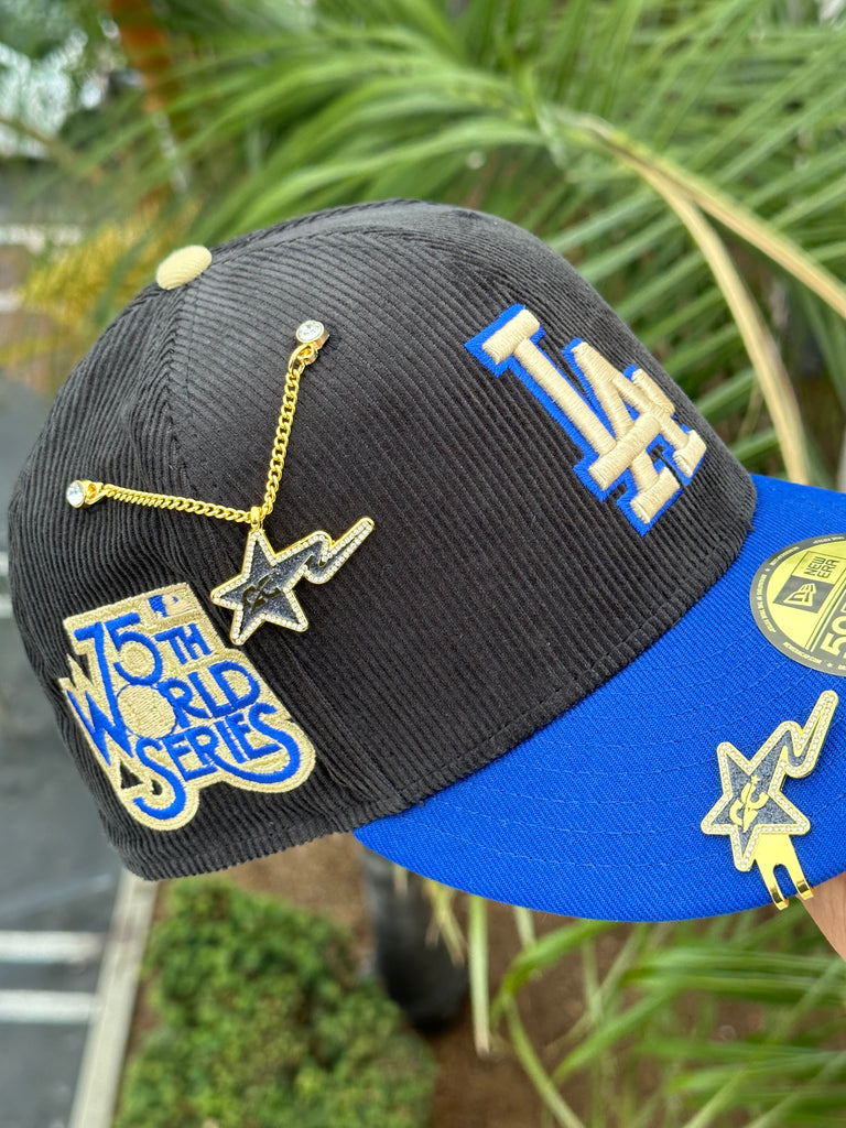 Dodgers Fitted New Era 59Fifty 50th Ann. Chrome Black Corduroy Cap Hat Red  UV
