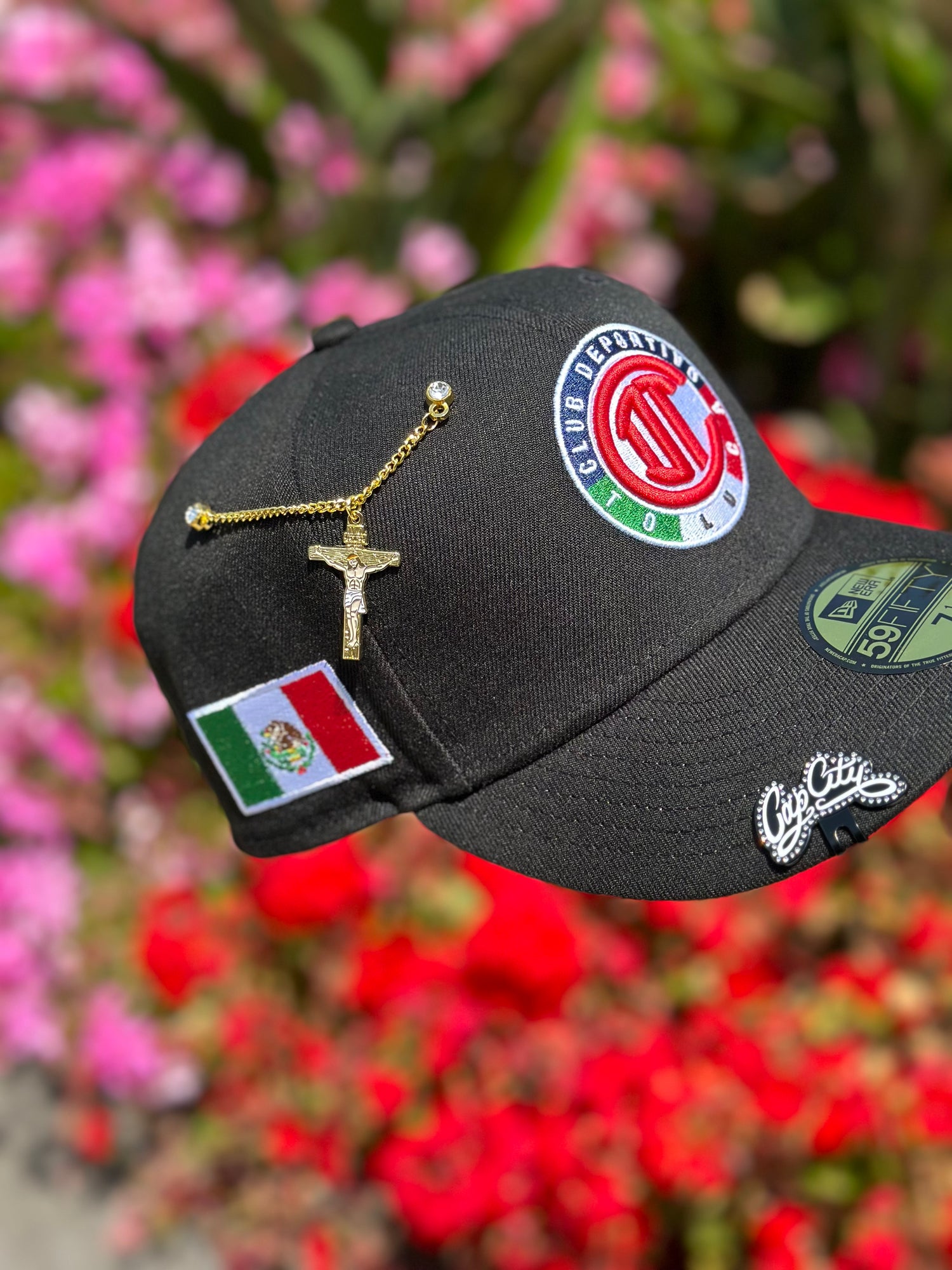 NEW ERA EXCLUSIVE 59FIFTY BLACK "CLUB DEPORTIVO TOLUCA" W/ MEXICO FLAG SIDE PATCH