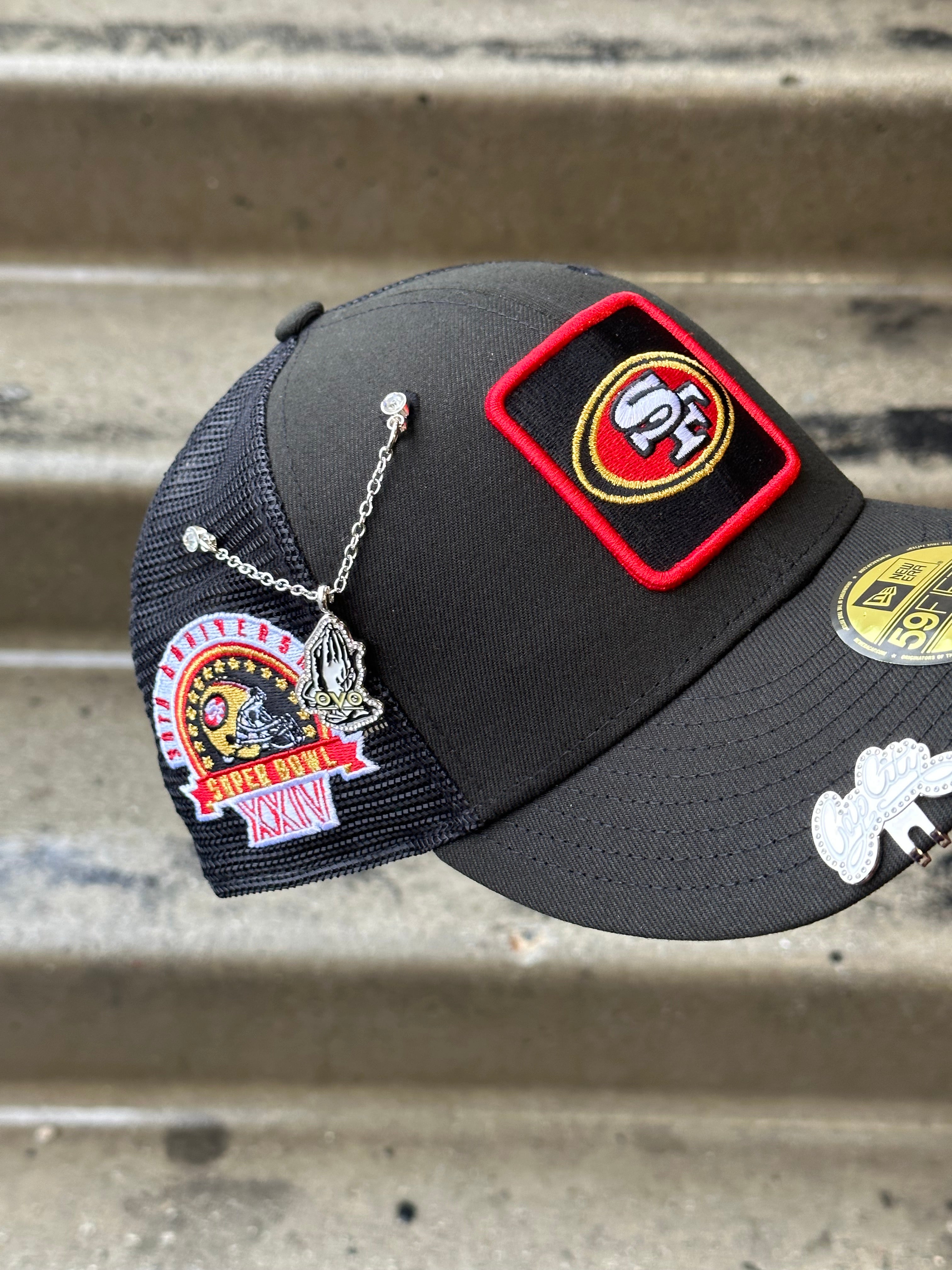 NEW ERA EXCLUSIVE 59FIFTY BLACK SAN FRANSICO 49ERS MESHBACK W/ XXIV SUPER BOWL SIDEPATCH