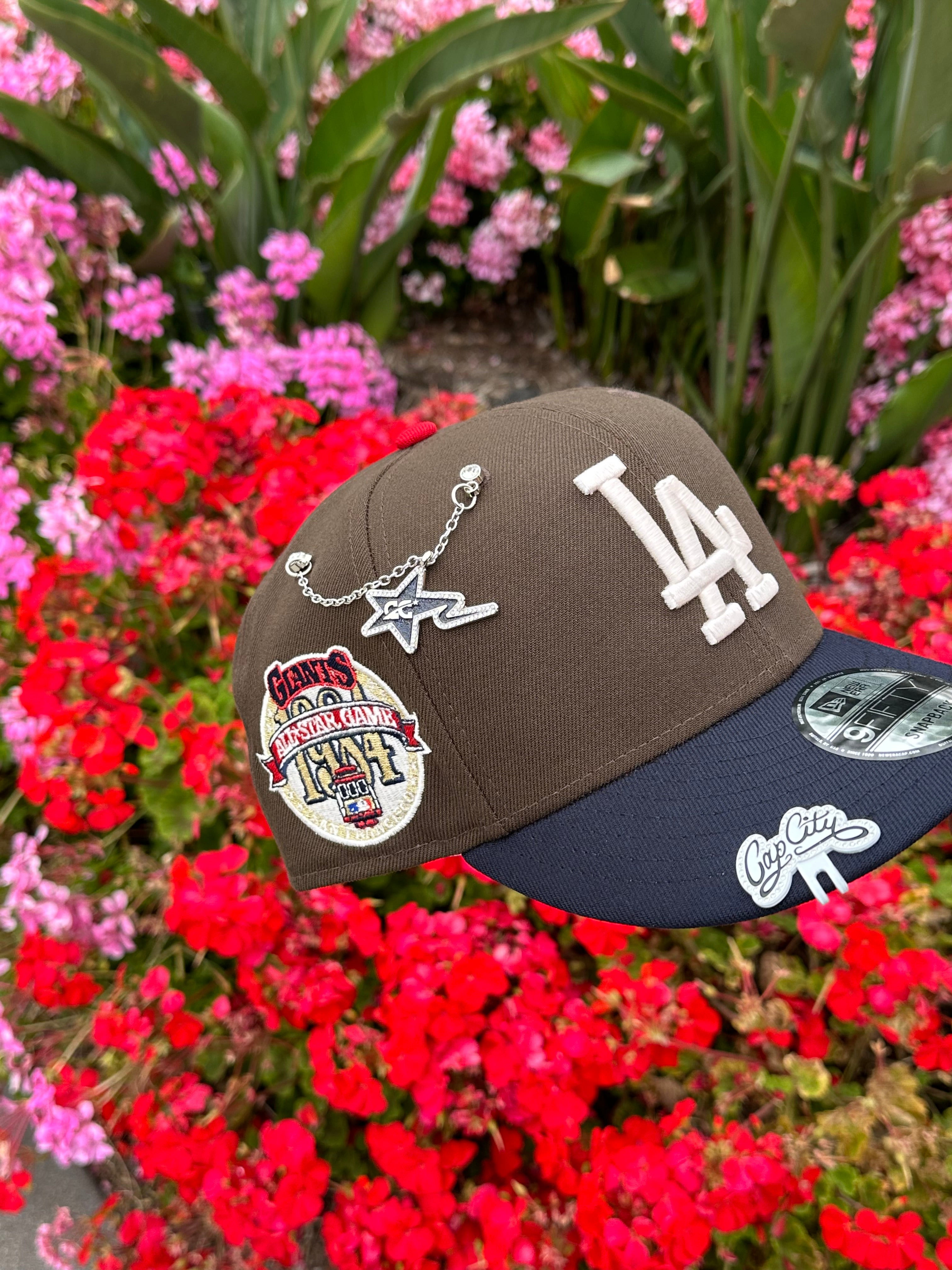 NEW ERA EXCLUSIVE 9FIFTY MOCHA/NAVY LOS ANGELES DODGERS SNAPBACK W/ 1984 ALL STAR GAME SIDE PATCH