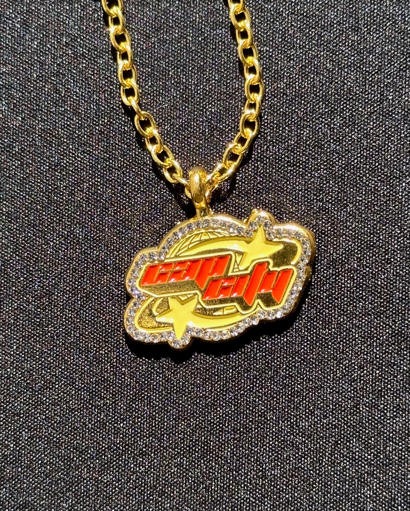 *NEW GOLD "CAP CITY" CHAIN W/RHINESTONES (VERY LIMITED)