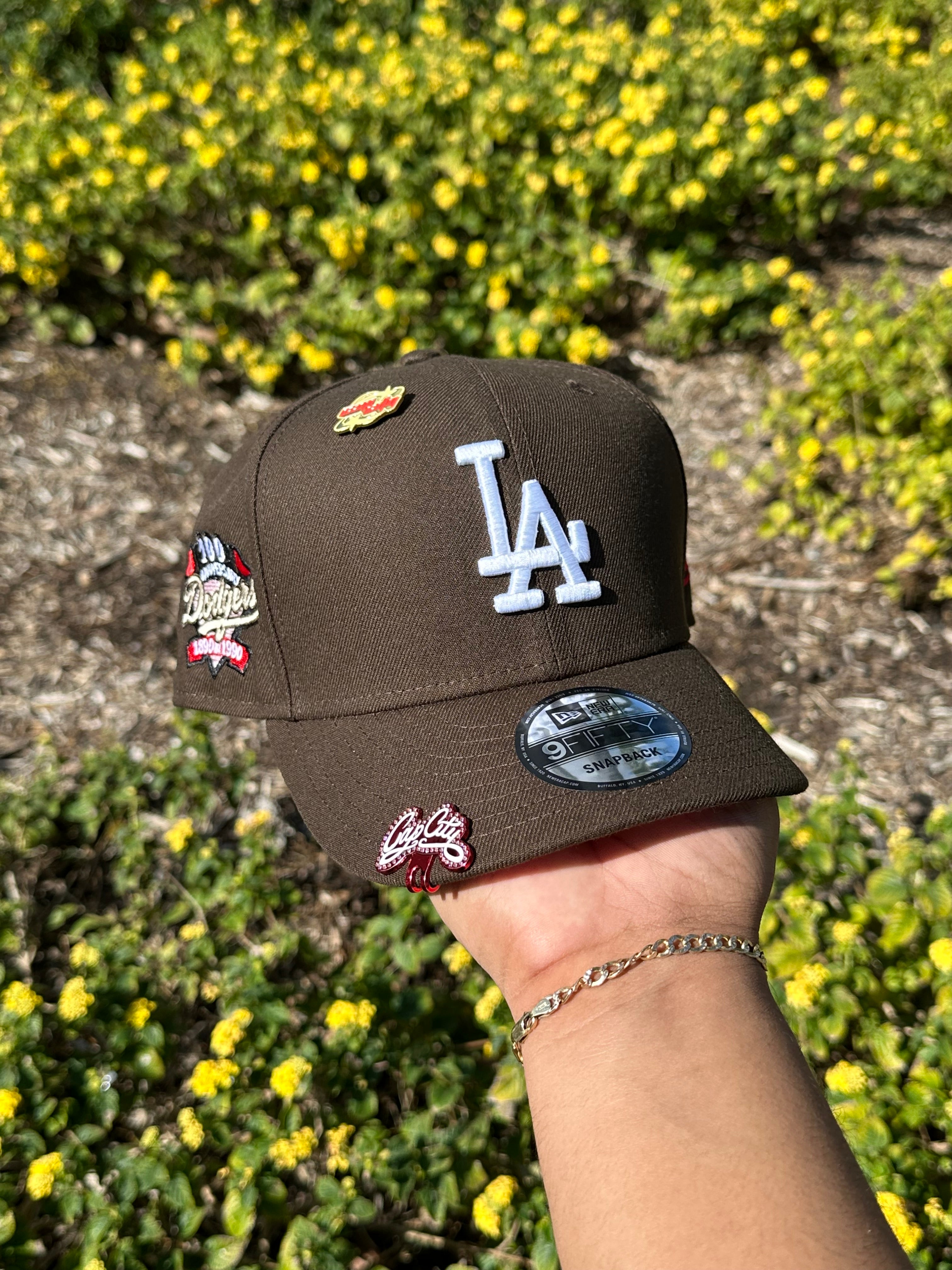 NEW ERA EXCLUSIVE 9FIFTY WALNUT BROWN LOS ANGELES DODGERS SNAPBACK W/ 100TH ANNIVERSARY PATCH