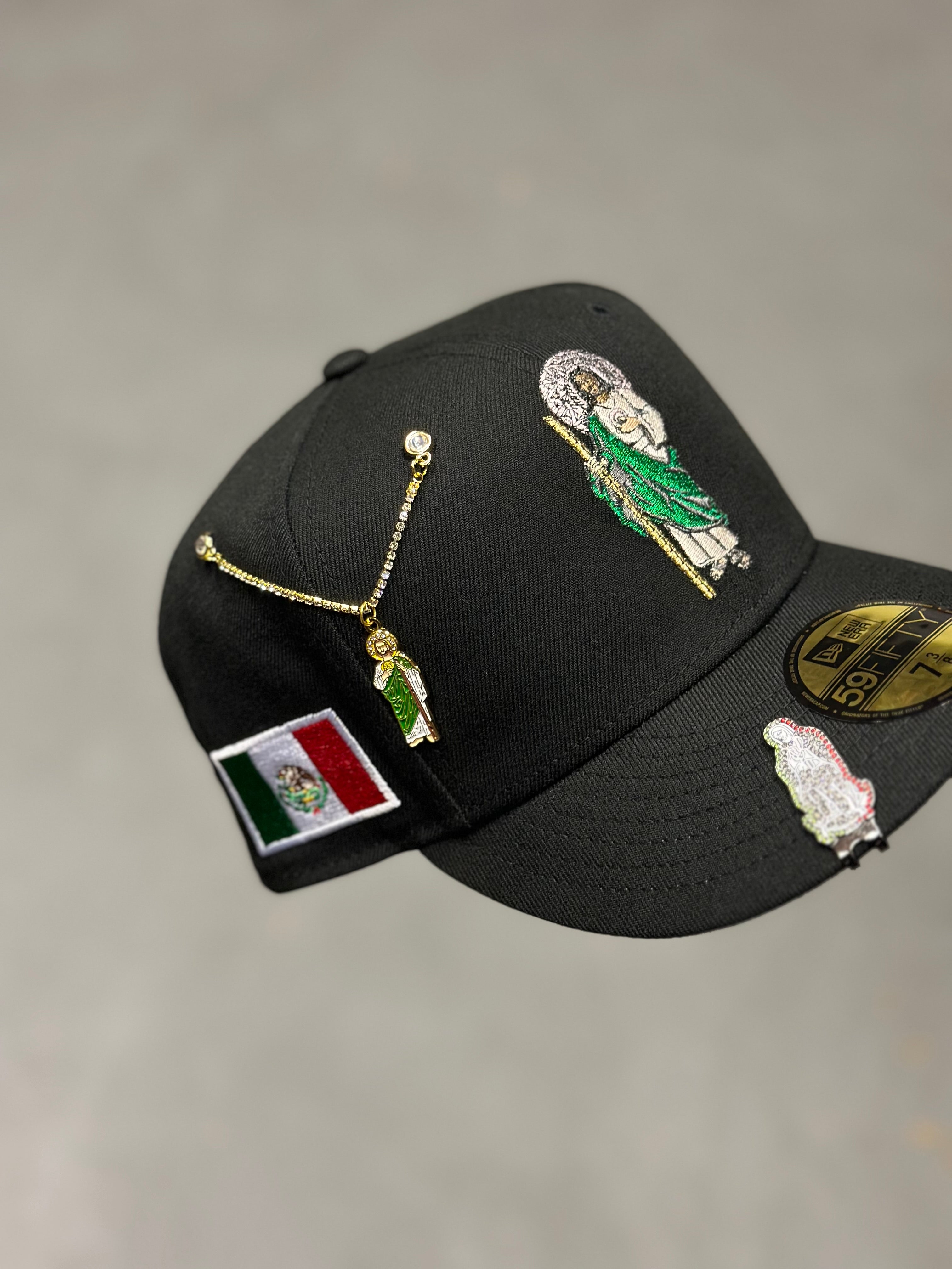 NEW ERA EXCLUSIVE 59FIFTY BLACK "SAN JUDAS TADEO" W/ MEXICO FLAG SIDE PATCH