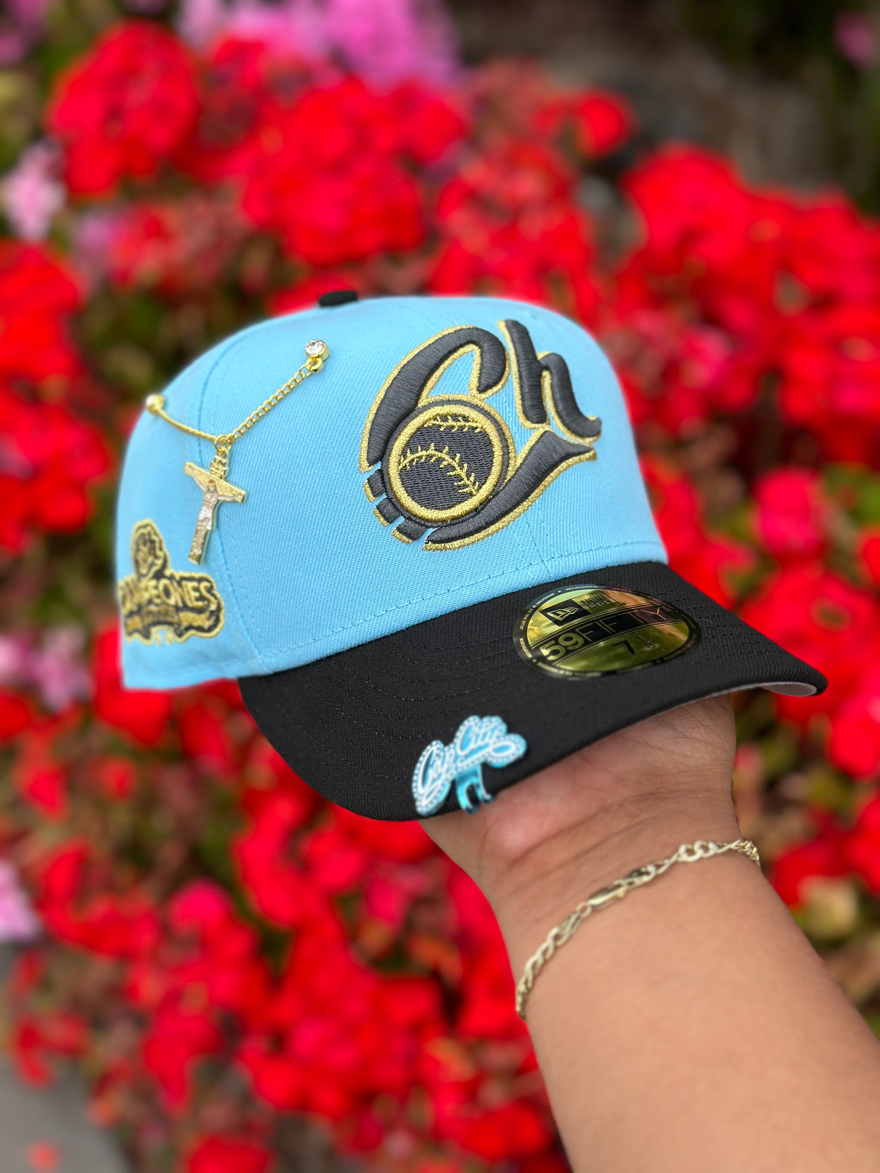 NEW ERA EXCLUSIVE 59FIFTY ICY BLUE/BLACK CHARROS DE JALISCO W/ CAMPEONES SIDE PATCH