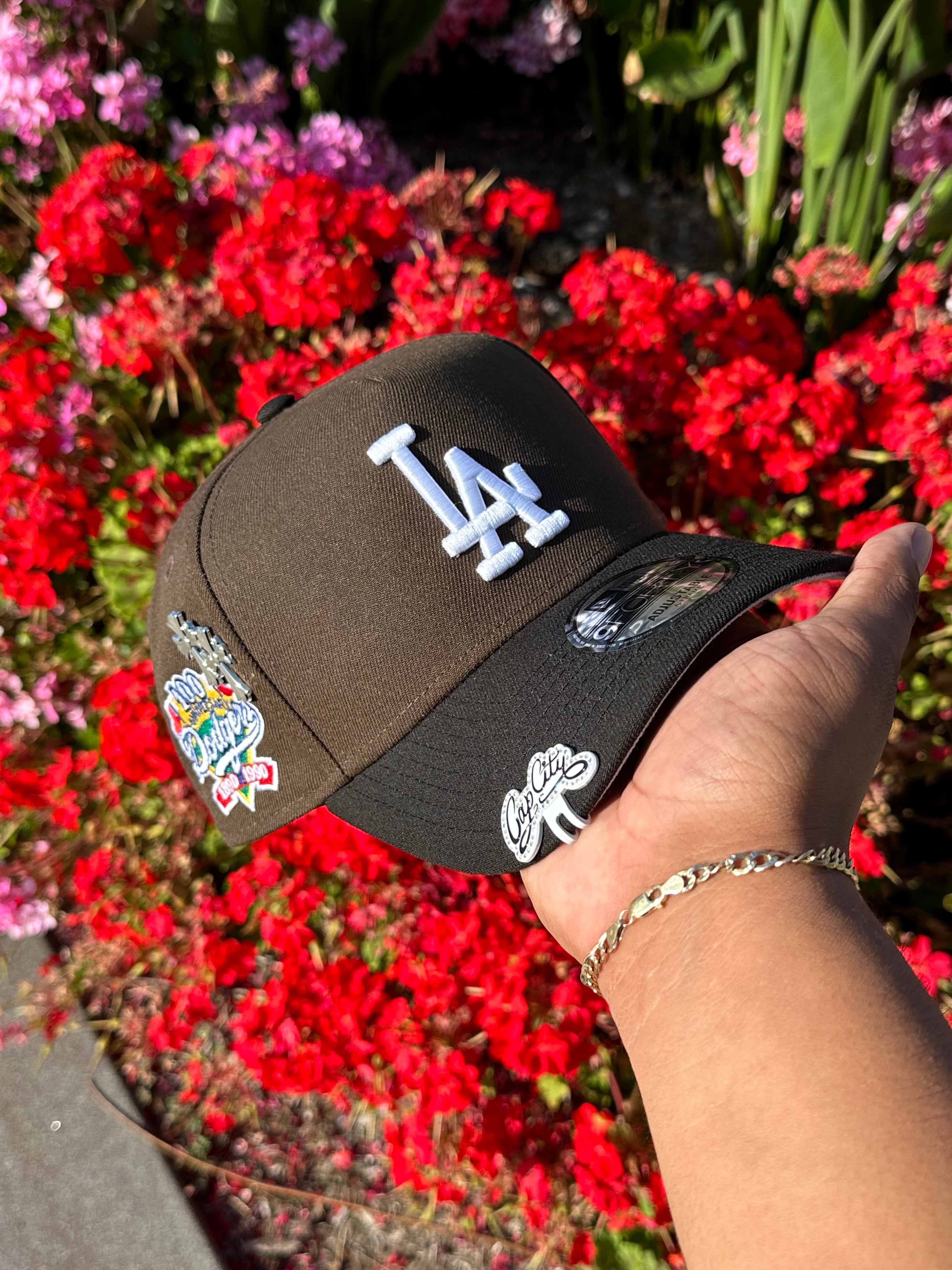 NEW ERA EXCLUSIVE 9FORTY A-FRAME MOCHA/BLACK LOS ANGELES DODGERS W/ 100TH WORLD SERIES SIDE PATCH