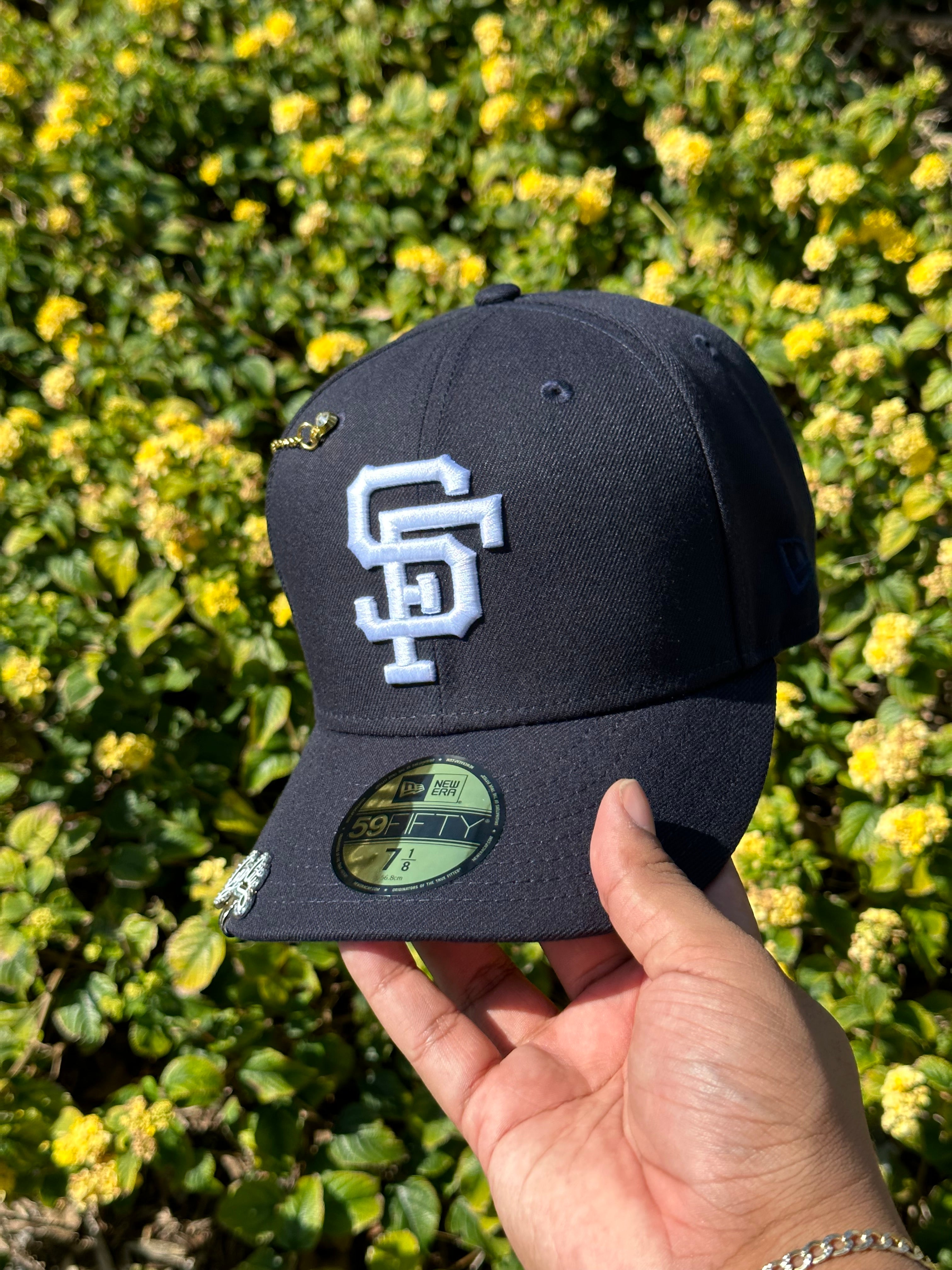 NEW ERA EXCLUSIVE 59FIFTY NAVY BLUE SAN FRANCISCO GIANTS W/ 50TH ANNIVERSARY PATCH