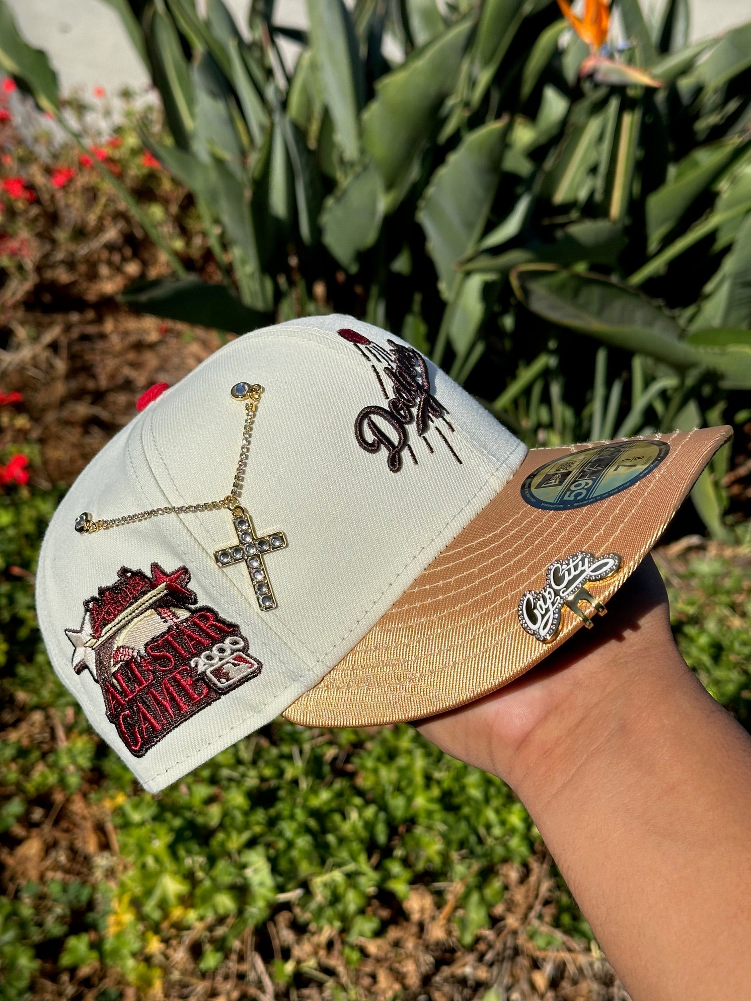NEW ERA EXCLUSIVE 59FIFTY CHROME WHITE/GOLD LOS ANGELES DODGERS W/ 2000 ALL STAR GAME PATCH