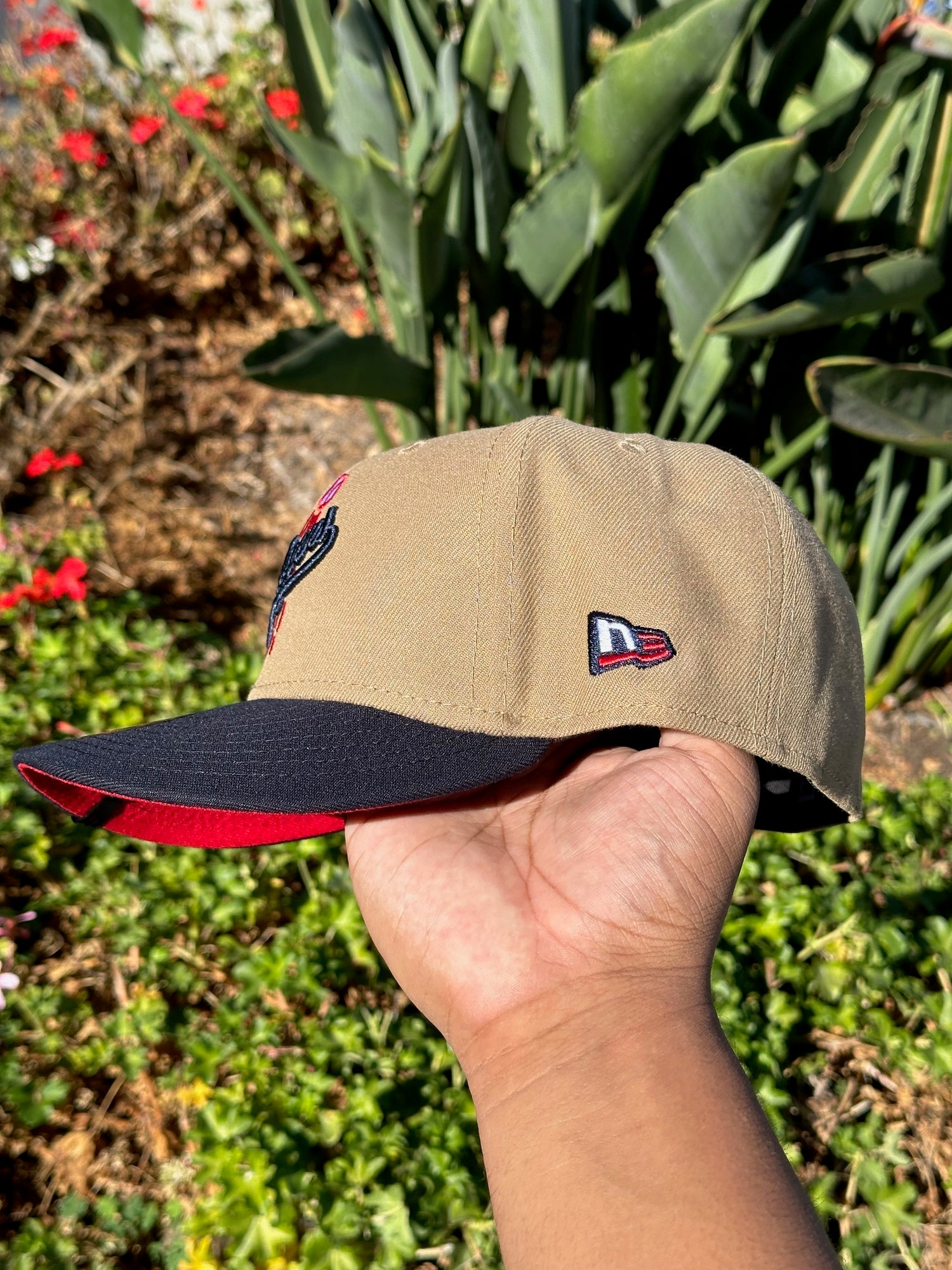 NEW ERA EXCLUSIVE 59FIFTY KHAKI/NAVY LOS ANGELES DODGERS W/ 75TH WORLD SERIES SIDE PATCH