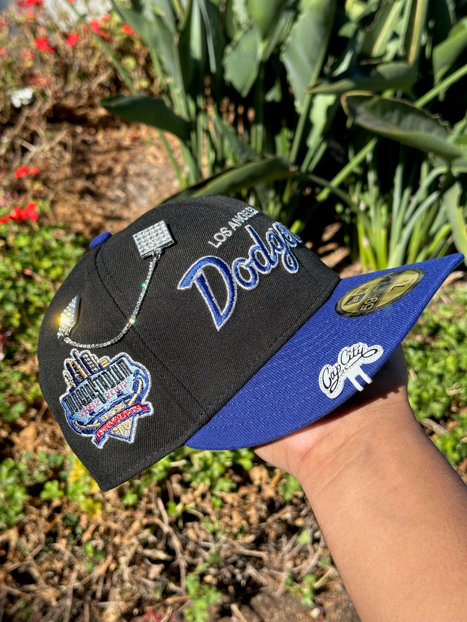 NEW ERA EXCLUSIVE 59FIFTY BLACK/BLUE LOS ANGELES DODGERS SCRIPT W/ 40TH ANNIVERSARY SIDE PATCH