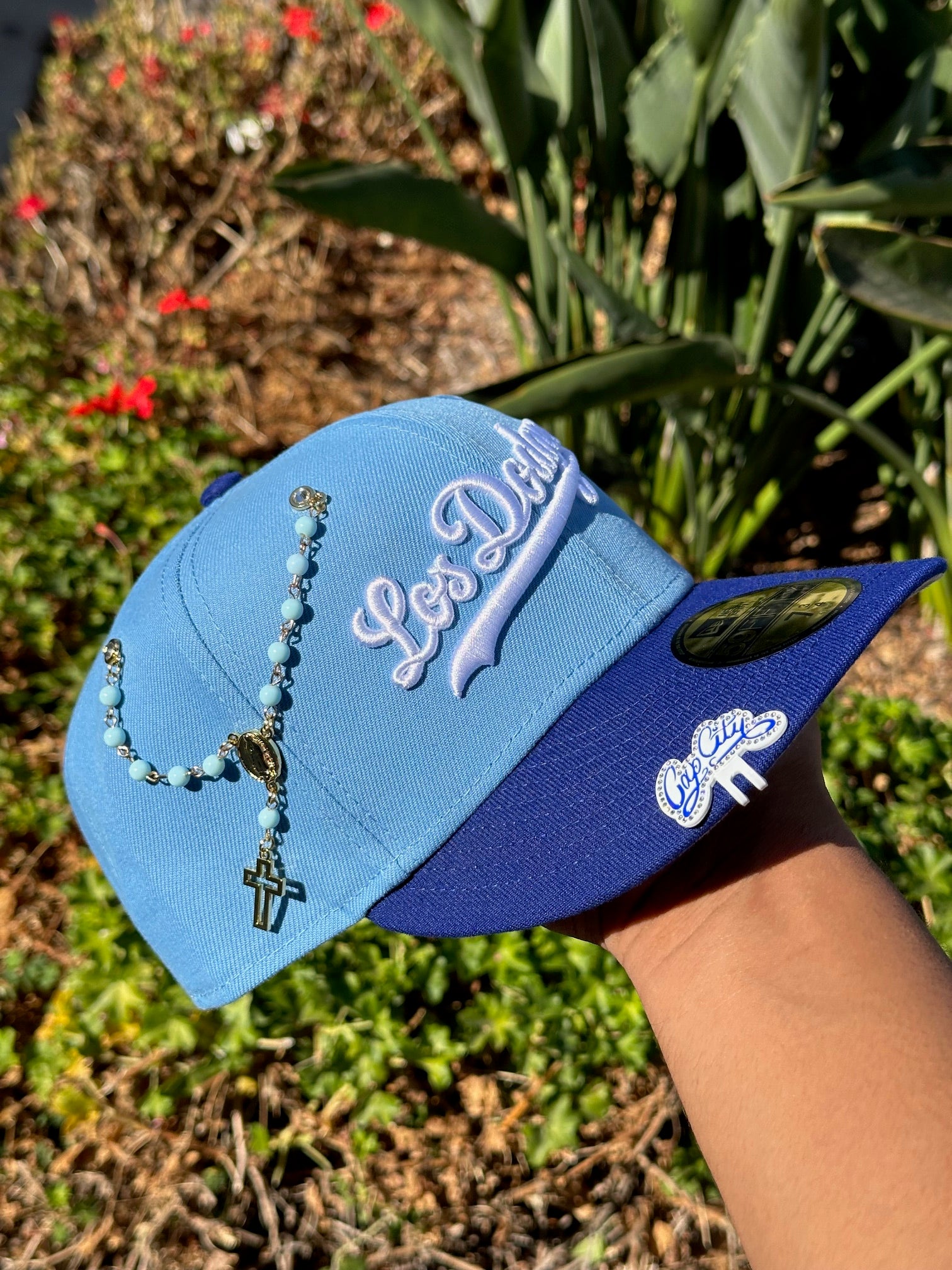 NEW ERA EXCLUSIVE 59FIFTY SKY BLUE/BLUE LOS ANGELES DODGERS W/ "LOS DODGERS" SCRIPT