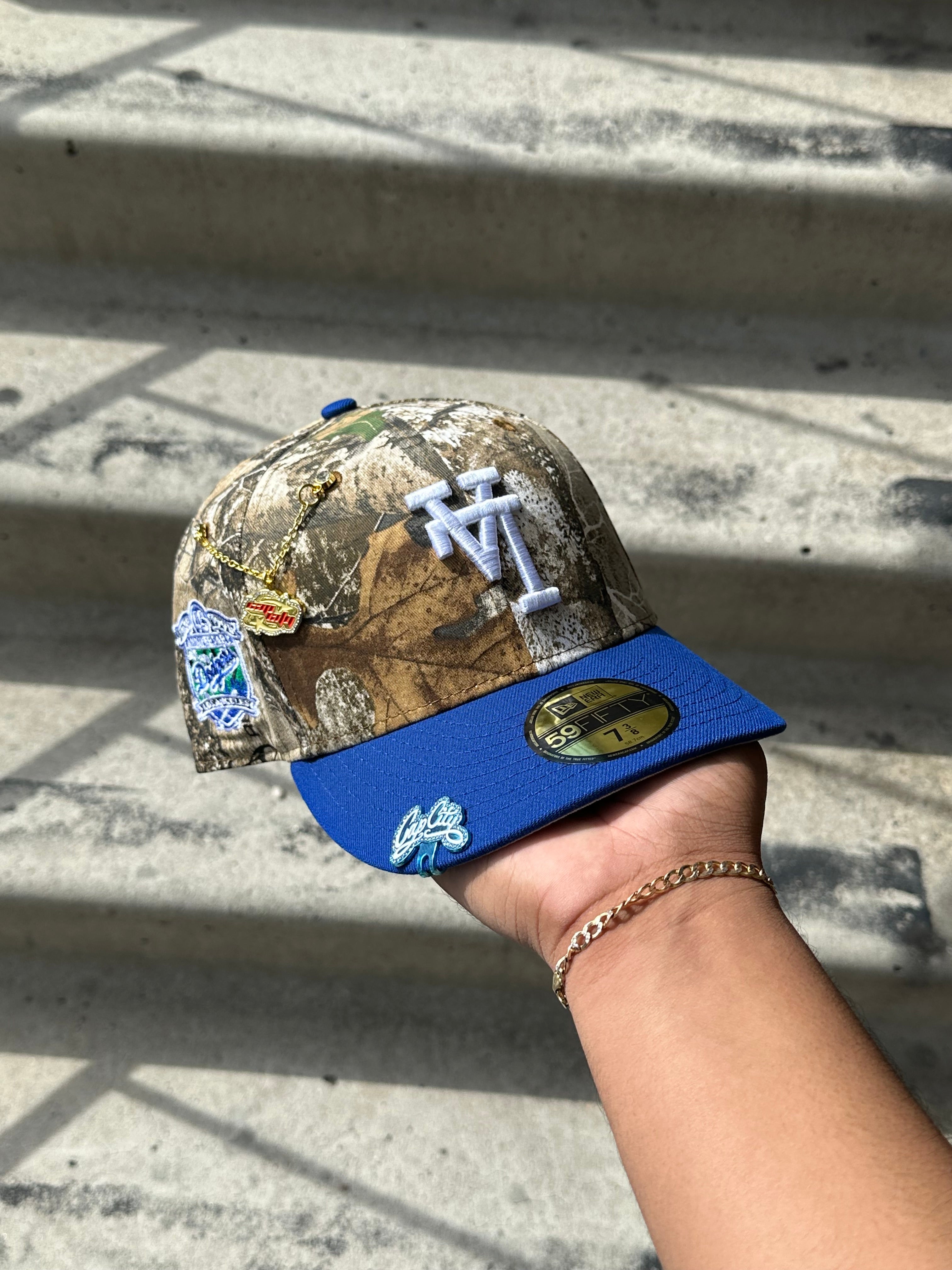 NEW ERA EXCLUSIVE 59FIFTY REALTREE/BLUE UPSIDE DOWN LOS ANGELES DODGERS W/ 40TH ANNIVERSARY PATCH