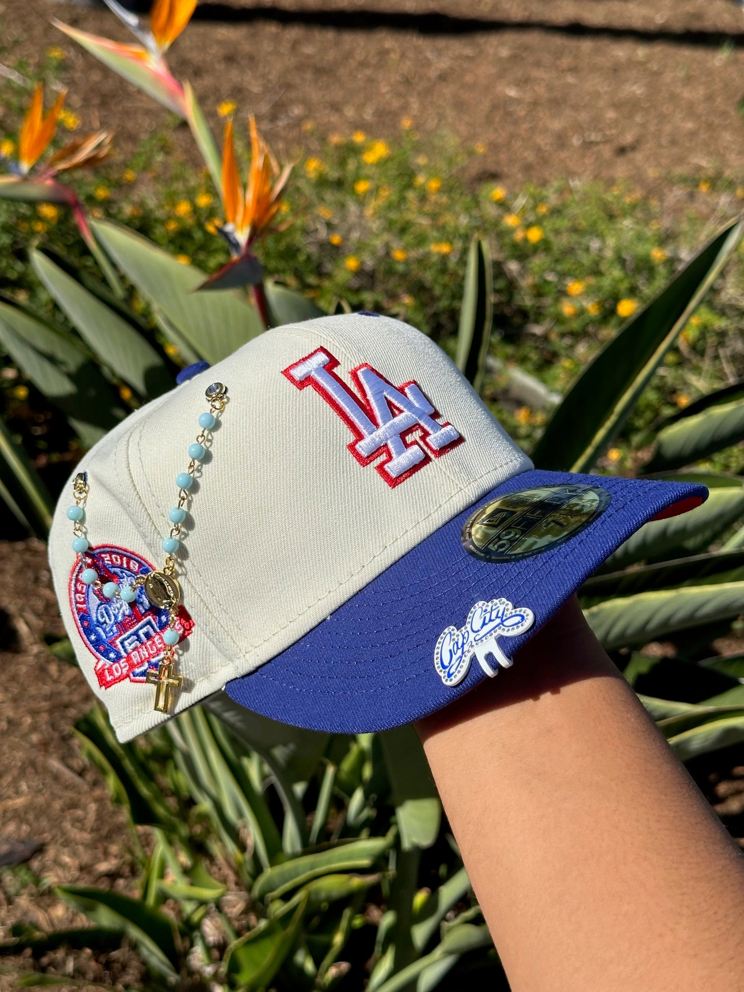 NEW ERA EXCLUSIVE 59FIFTY CHROME WHITE/BLUE LOS ANGELES DODGERS W/ 60TH ANNIVERSARY SIDE PATCH