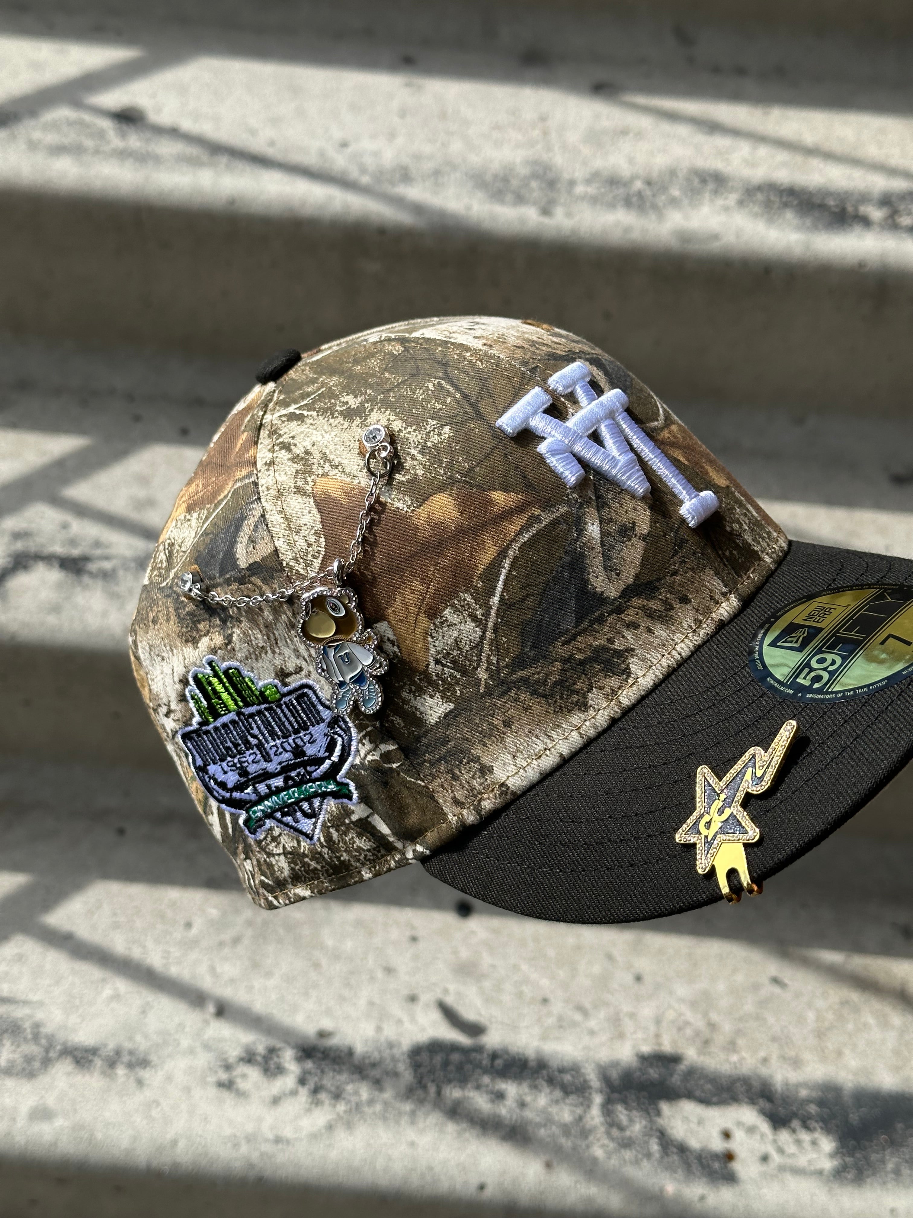 NEW ERA EXCLUSIVE 59FIFTY REALTREE/BLACK UPSIDE DOWN LOS ANGELES DODGERS W/ 40TH ANNIVERSARY PATCH