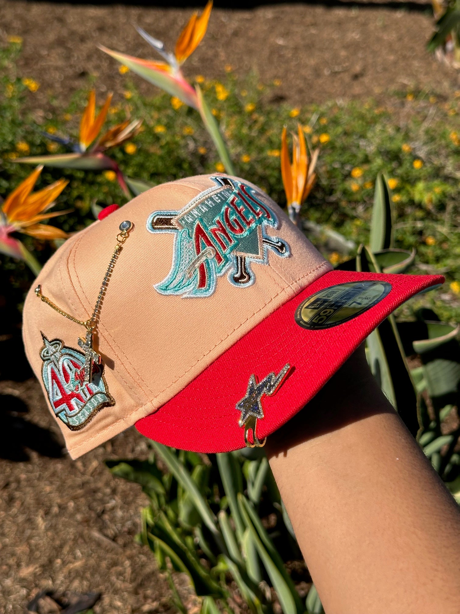 NEW ERA 59FIFTY BLUSH/RED ANAHEIM ANGELS W/ 40TH ANNIVERSARY SIDE PATCH