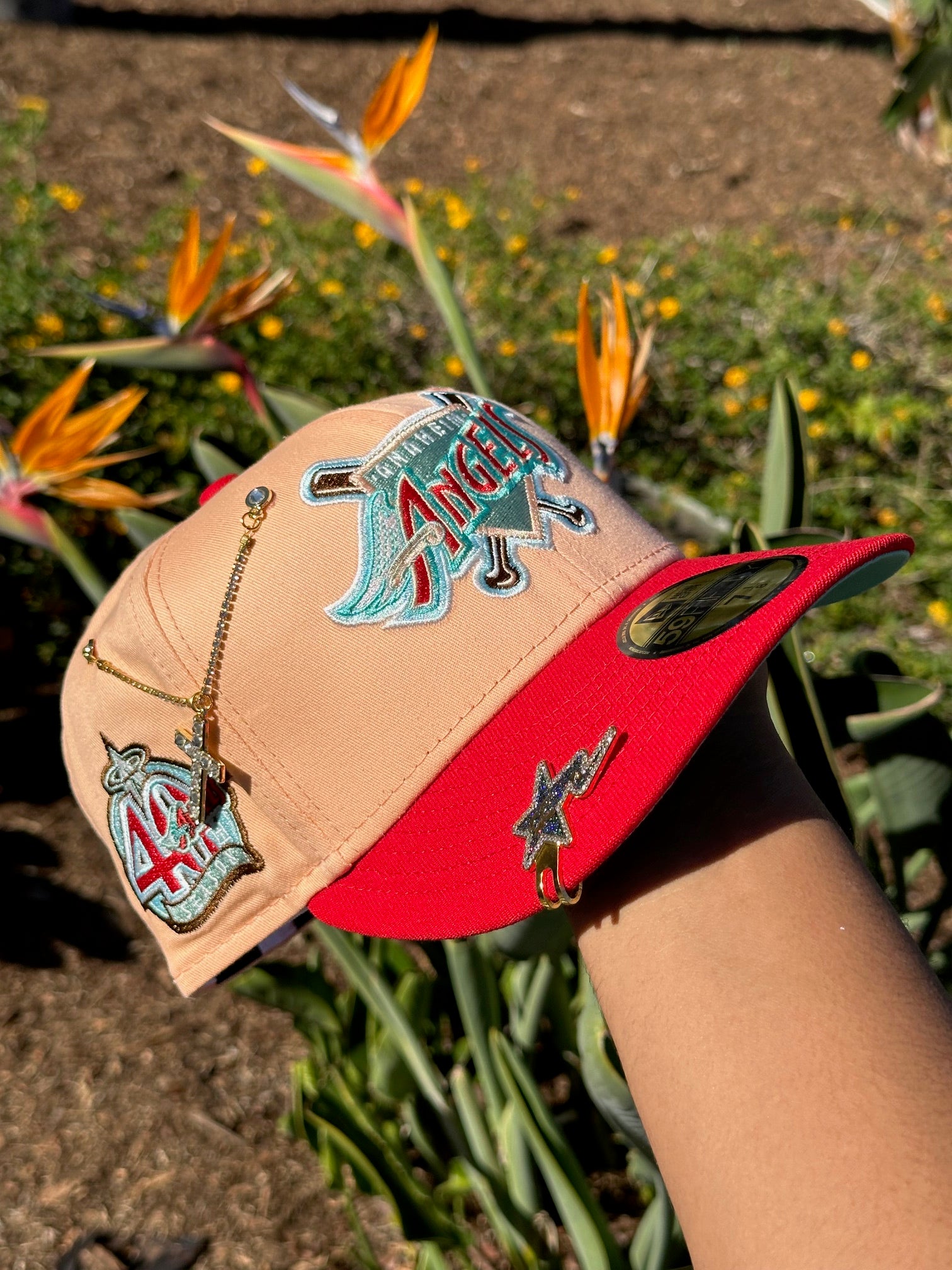 NEW ERA 59FIFTY BLUSH/RED ANAHEIM ANGELS W/ 40TH ANNIVERSARY SIDE PATCH