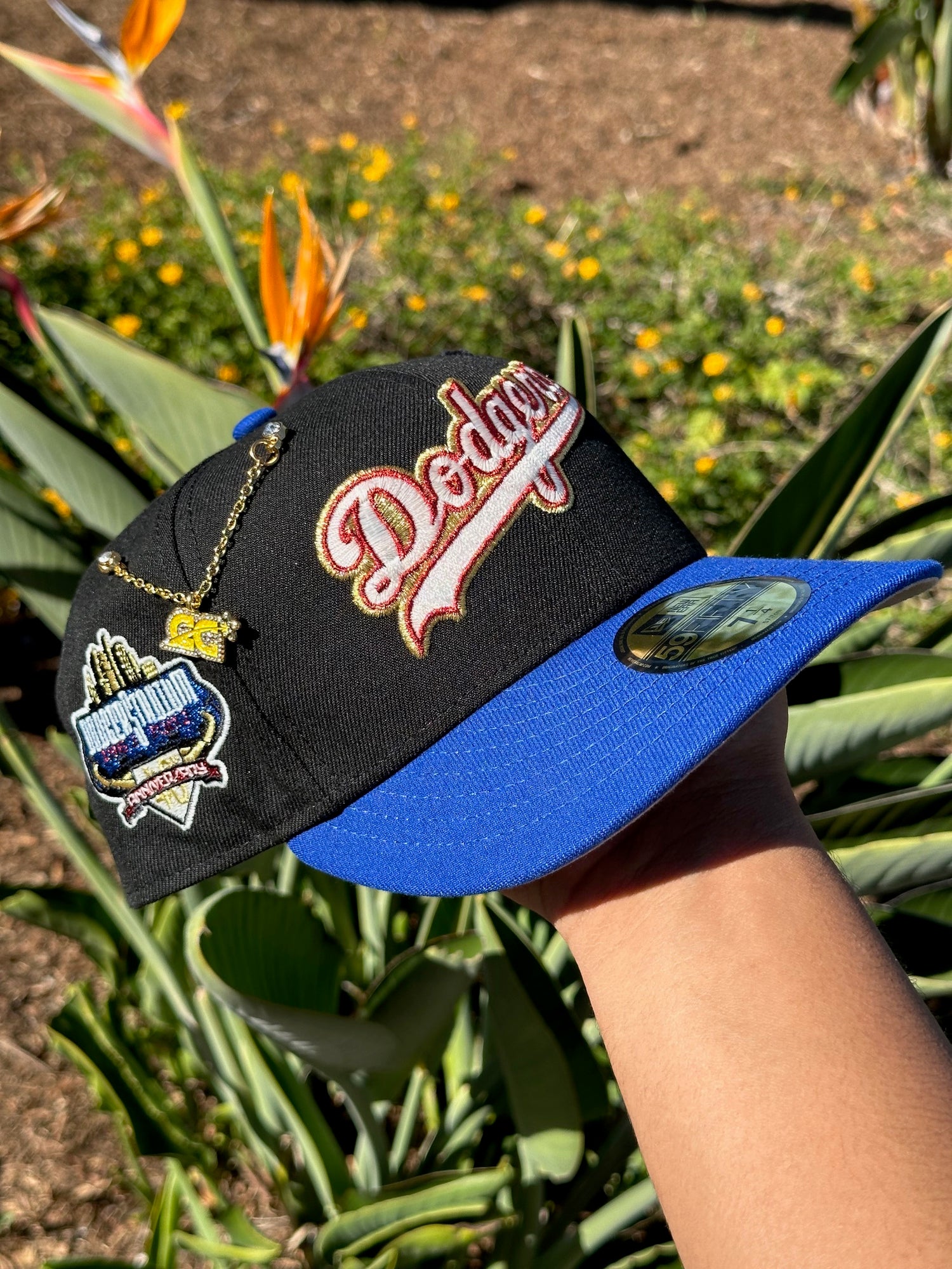 NEW ERA EXCLUSIVE 59FIFTY BLACK/BLUE LOS ANGELES DODGERS SCRIPT W/ 40TH ANNIVERSARY SIDE PATCH