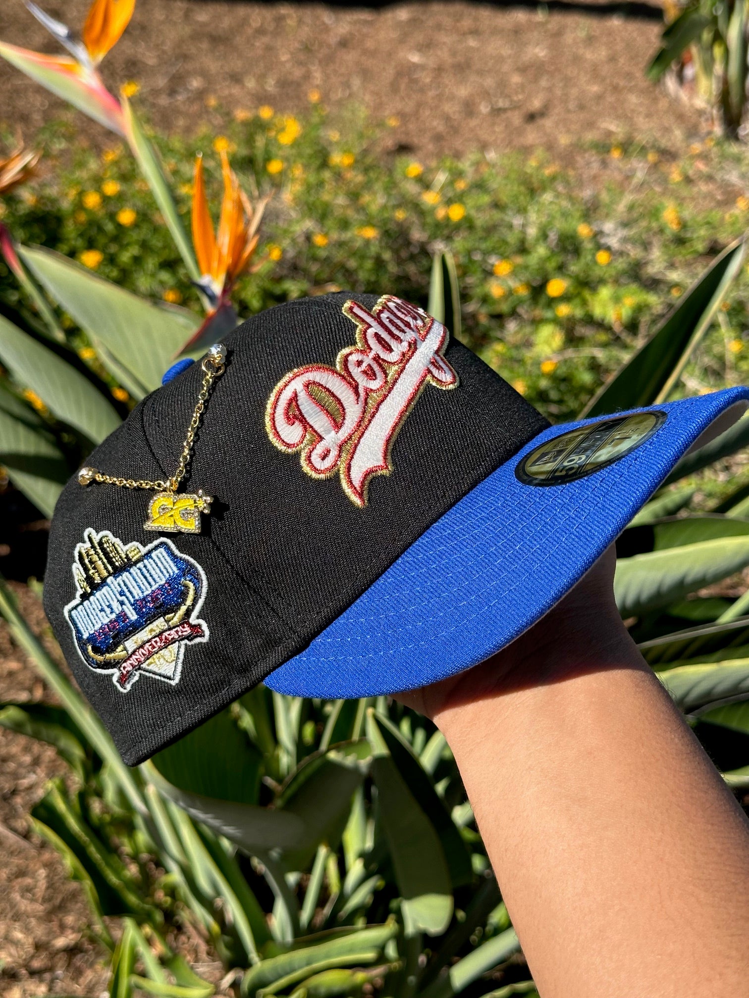 NEW ERA EXCLUSIVE 59FIFTY BLACK/BLUE LOS ANGELES DODGERS SCRIPT W/ 40TH ANNIVERSARY SIDE PATCH
