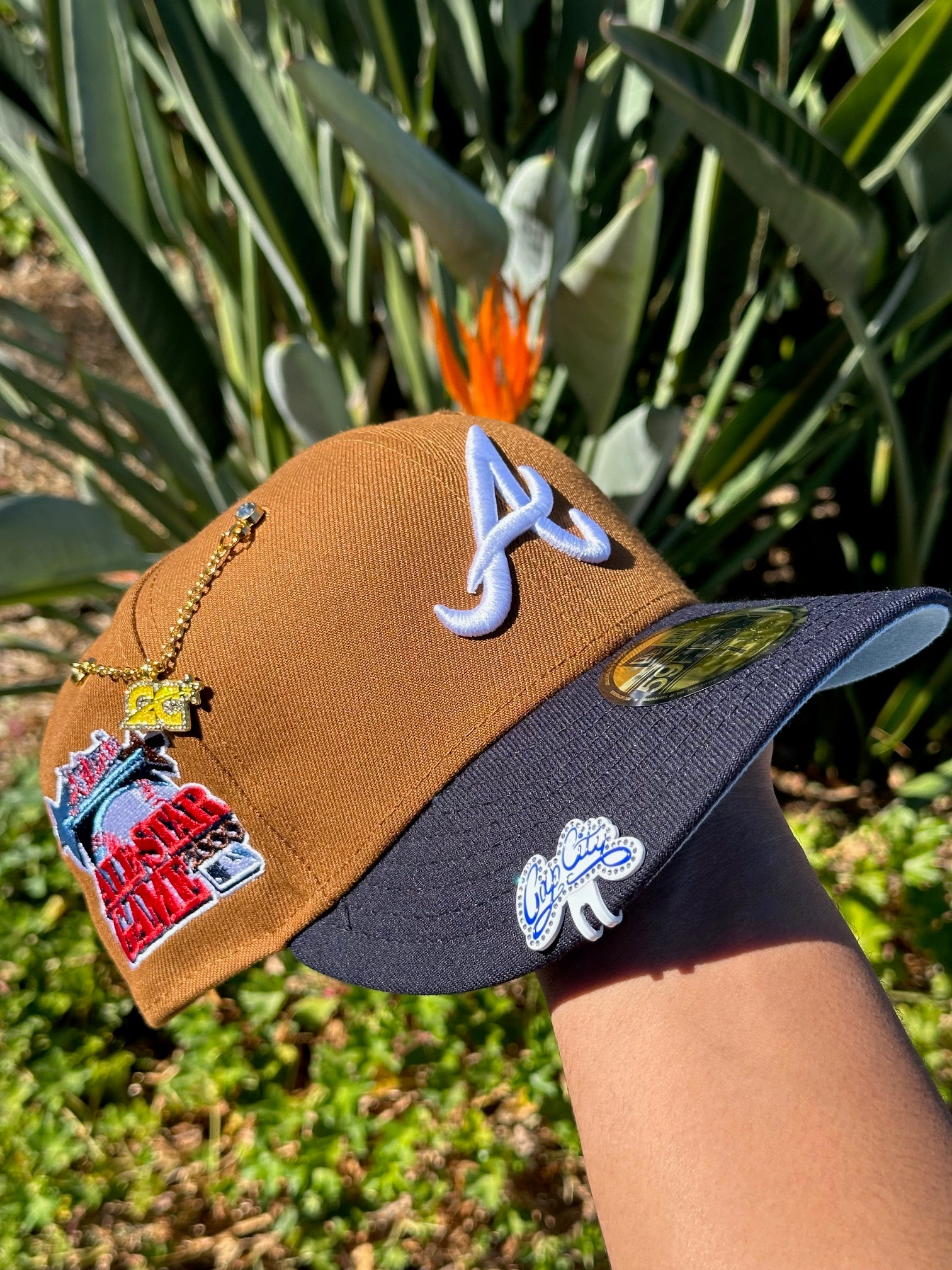 NEW ERA EXCLUSIVE 59FIFTY KHAKI/NAVY ATLANTA BRAVES W/ 2000 ALL STAR GAME PATCH